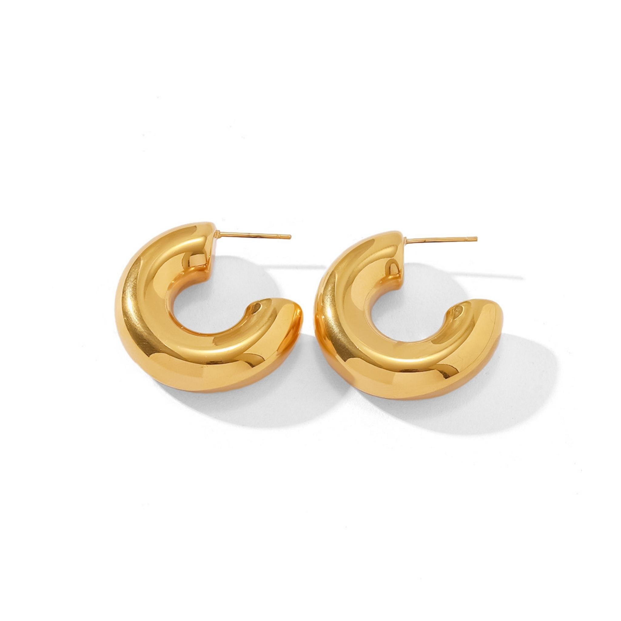 Gold Plated Stainless Steel Hypoallergenic Waterproof Tarnish Free Chubby C Stud Earrings XL The Aura