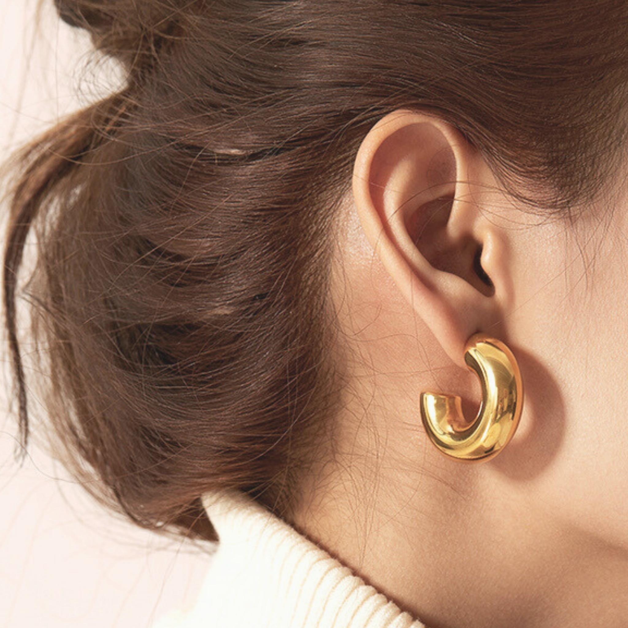 Gold Plated Stainless Steel Hypoallergenic Waterproof Tarnish Free Chubby C Stud Earrings XL The Aura