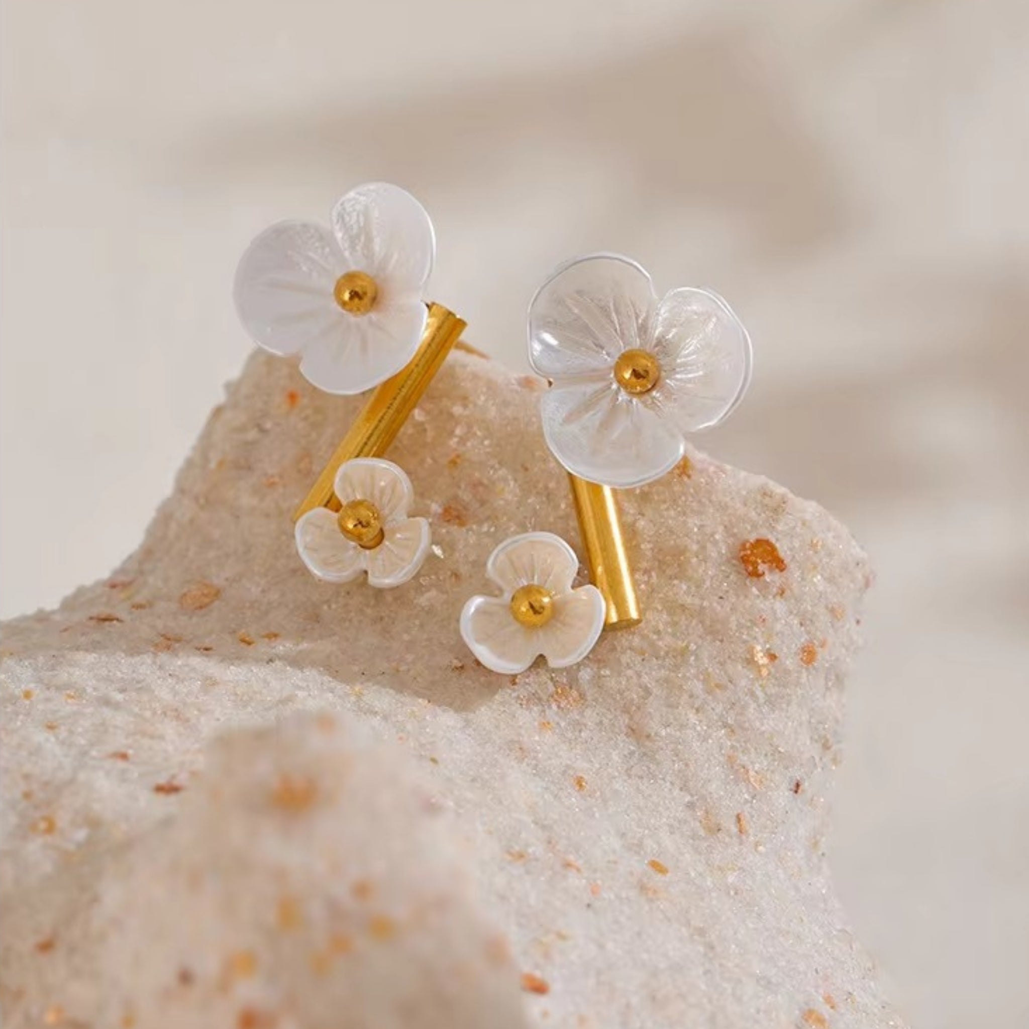 18K Gold Plated Stainless Steel Hypoallergenic Waterproof Tarnish Free Waterproof Sweatproof No-Fade Twirling Clover Stud Earrings The Aura