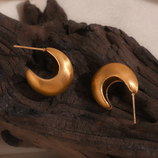 18K Gold Plated Stainless Steel Hypoallergenic Waterproof Tarnish Free Waterproof Sweatproof No-Fade Crescent Stud Earrings The Aura