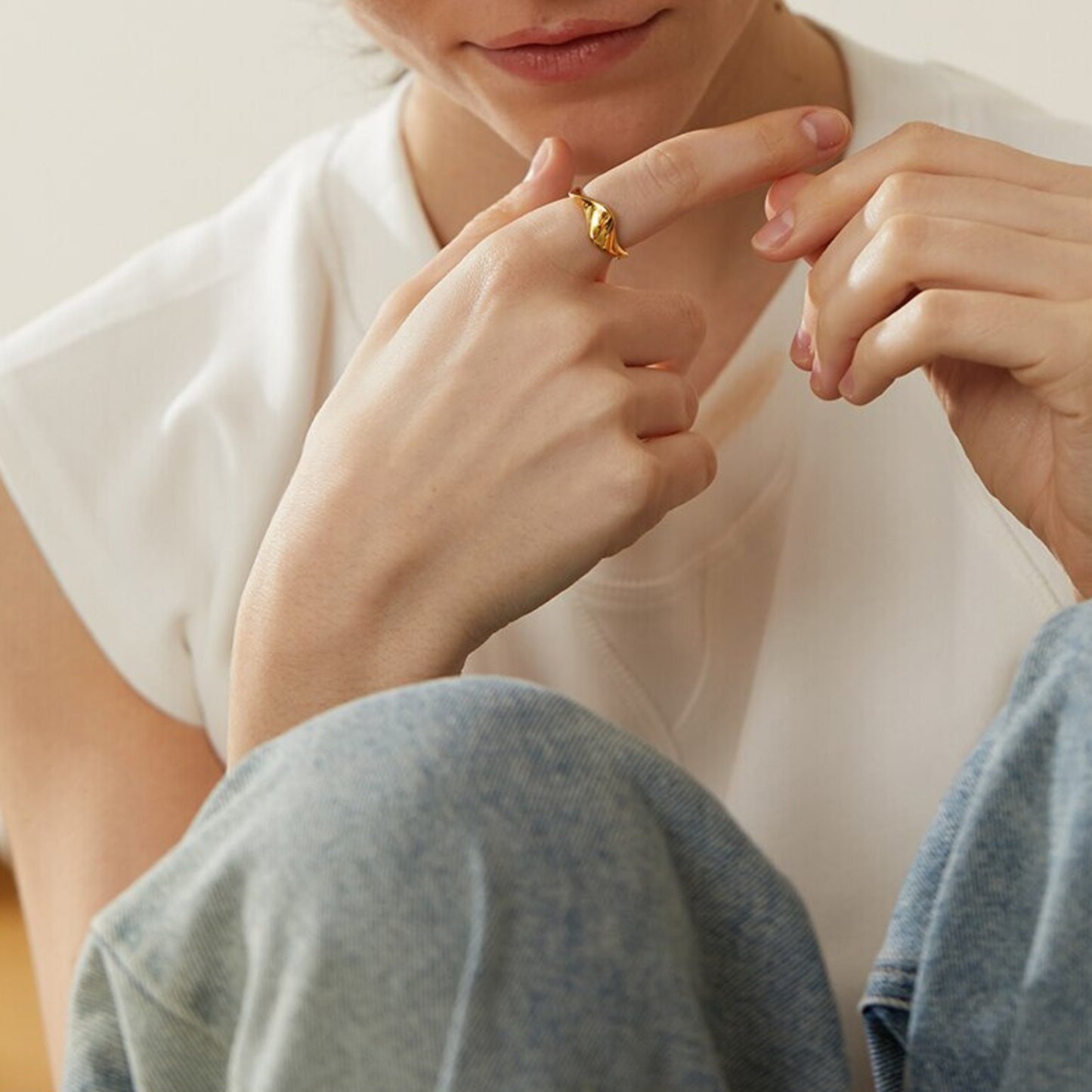 18K Gold Plated Stainless Steel Hypoallergenic Waterproof Tarnish Free Curvella Rings The Aura