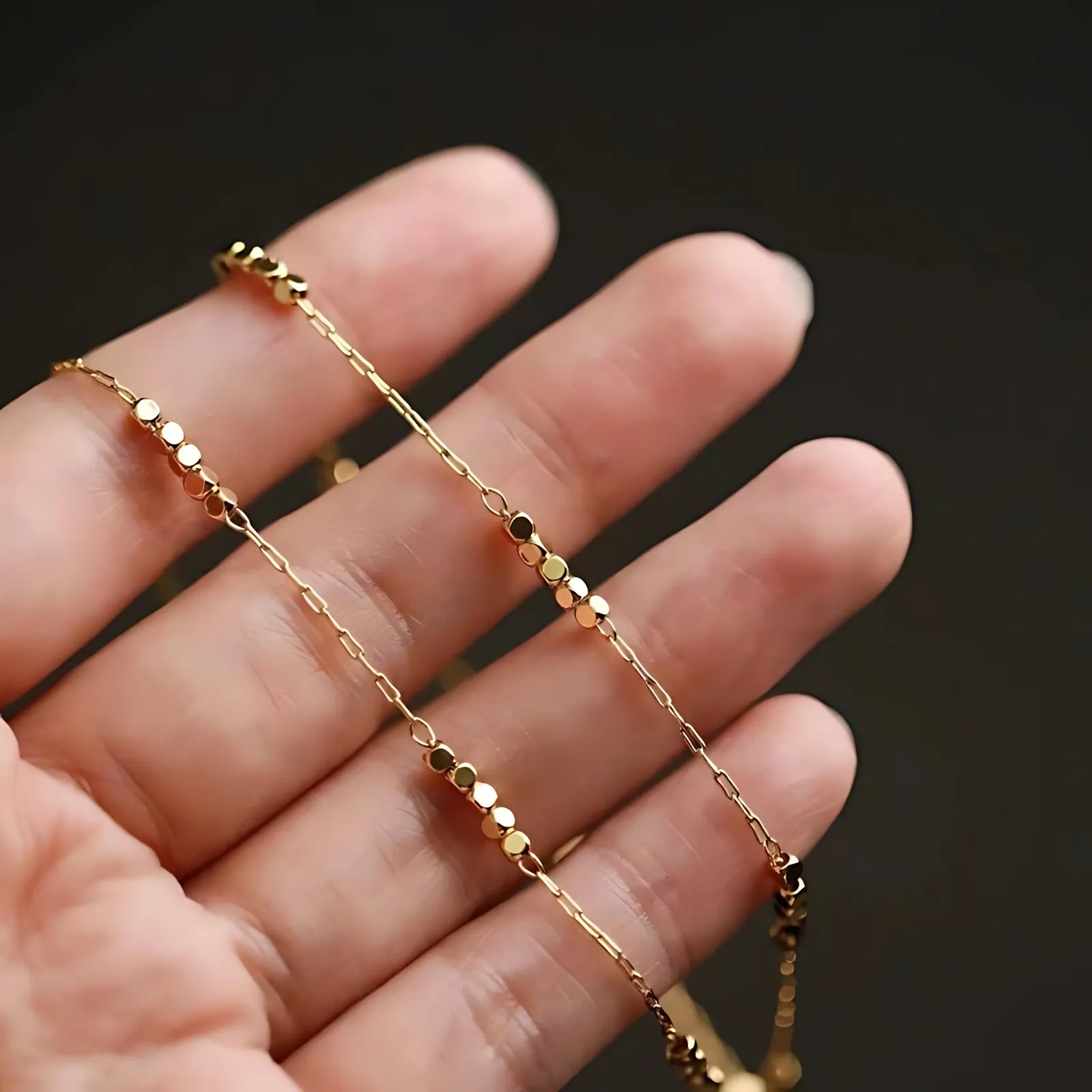 18K Gold Plated Stainless Steel Hypoallergenic Waterproof Tarnish Free Waterproof Sweatproof No-Fade Cube Bead Necklace The Aura