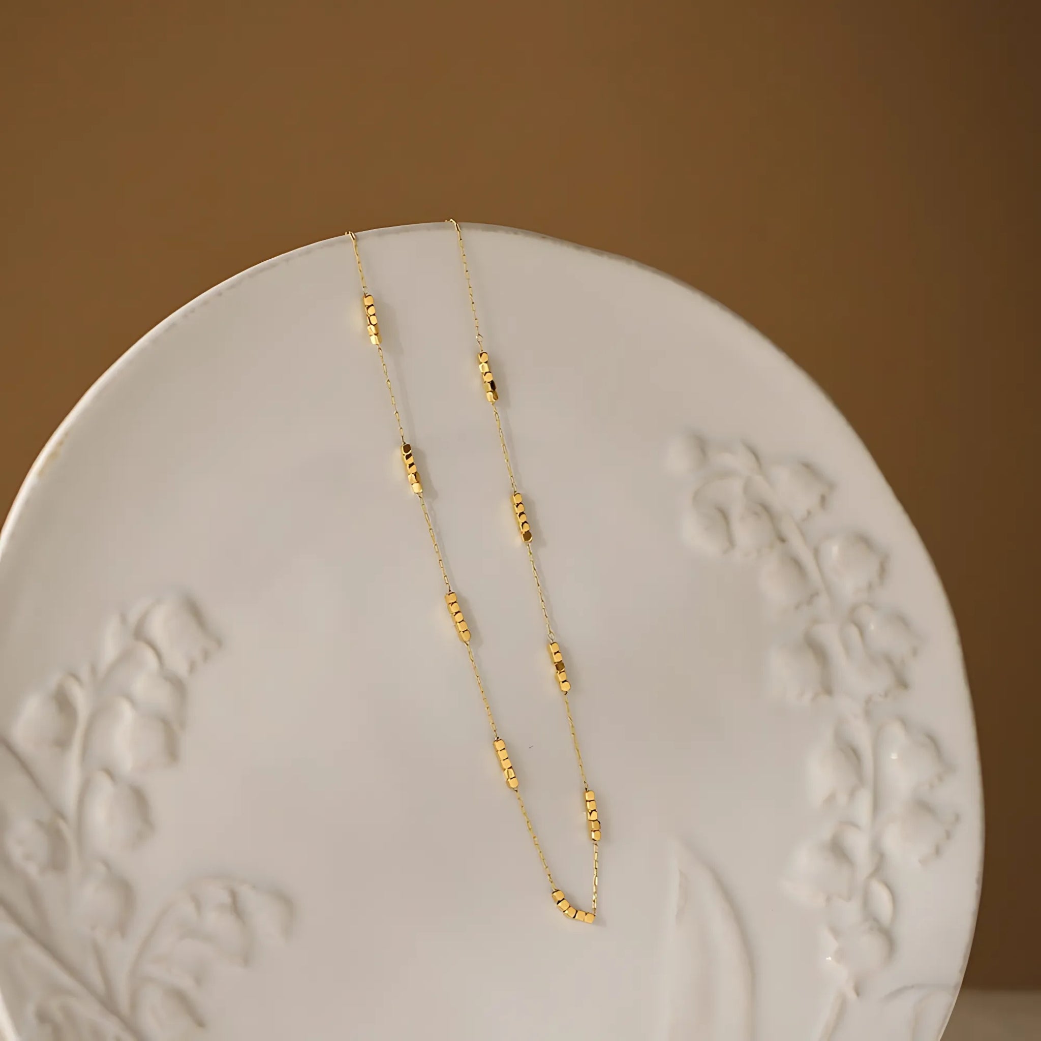 18K Gold Plated Stainless Steel Hypoallergenic Waterproof Tarnish Free Waterproof Sweatproof No-Fade Cube Bead Necklace The Aura