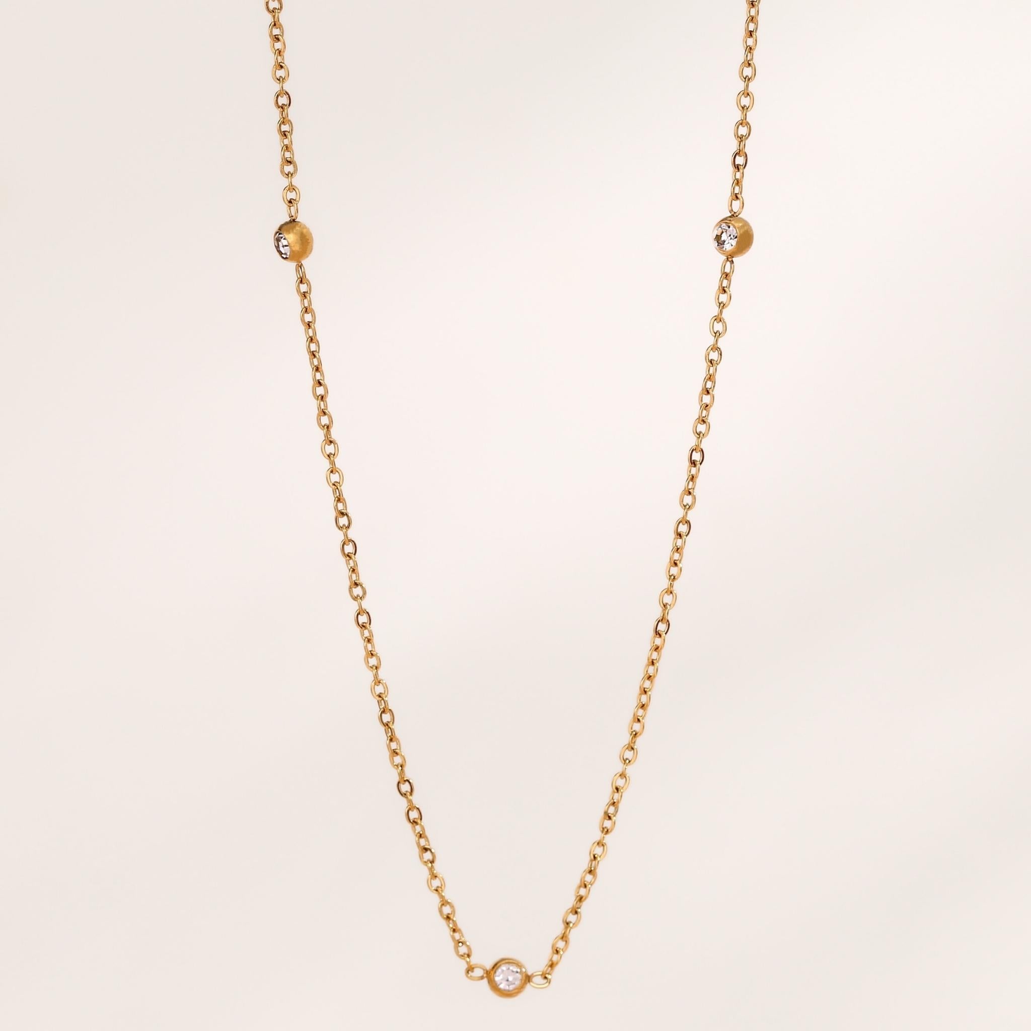 18K Gold Plated Stainless Steel Hypoallergenic Waterproof Tarnish Free Waterproof Sweatproof No-Fade Diamantés Bead Necklace The Aura