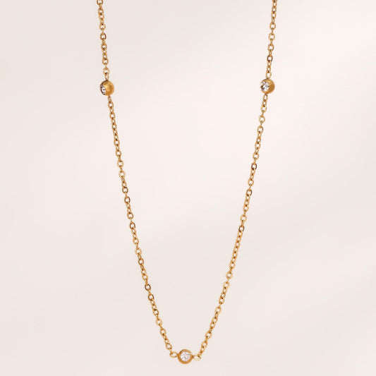 18K Gold Plated Stainless Steel Hypoallergenic Waterproof Tarnish Free Waterproof Sweatproof No-Fade Diamantés Bead Necklace The Aura
