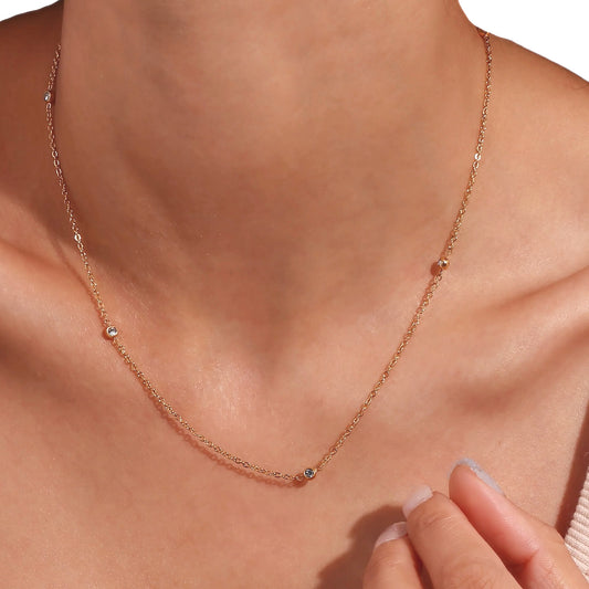 18K Gold Plated Stainless Steel Hypoallergenic Waterproof Tarnish Free Waterproof Sweatproof No-Fade Diamantés Bead Necklace The Aura