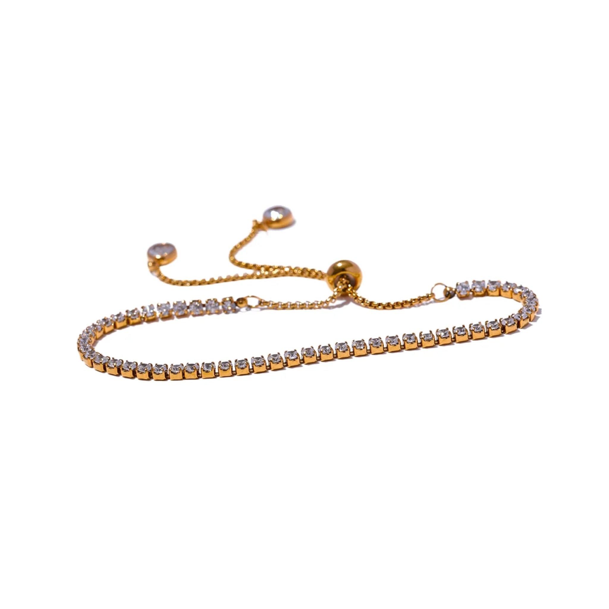 18K Gold Plated Stainless Steel Hypoallergenic Waterproof Tarnish Free Waterproof Sweatproof No-Fade Diamantés Adjustable Bracelet The Aura
