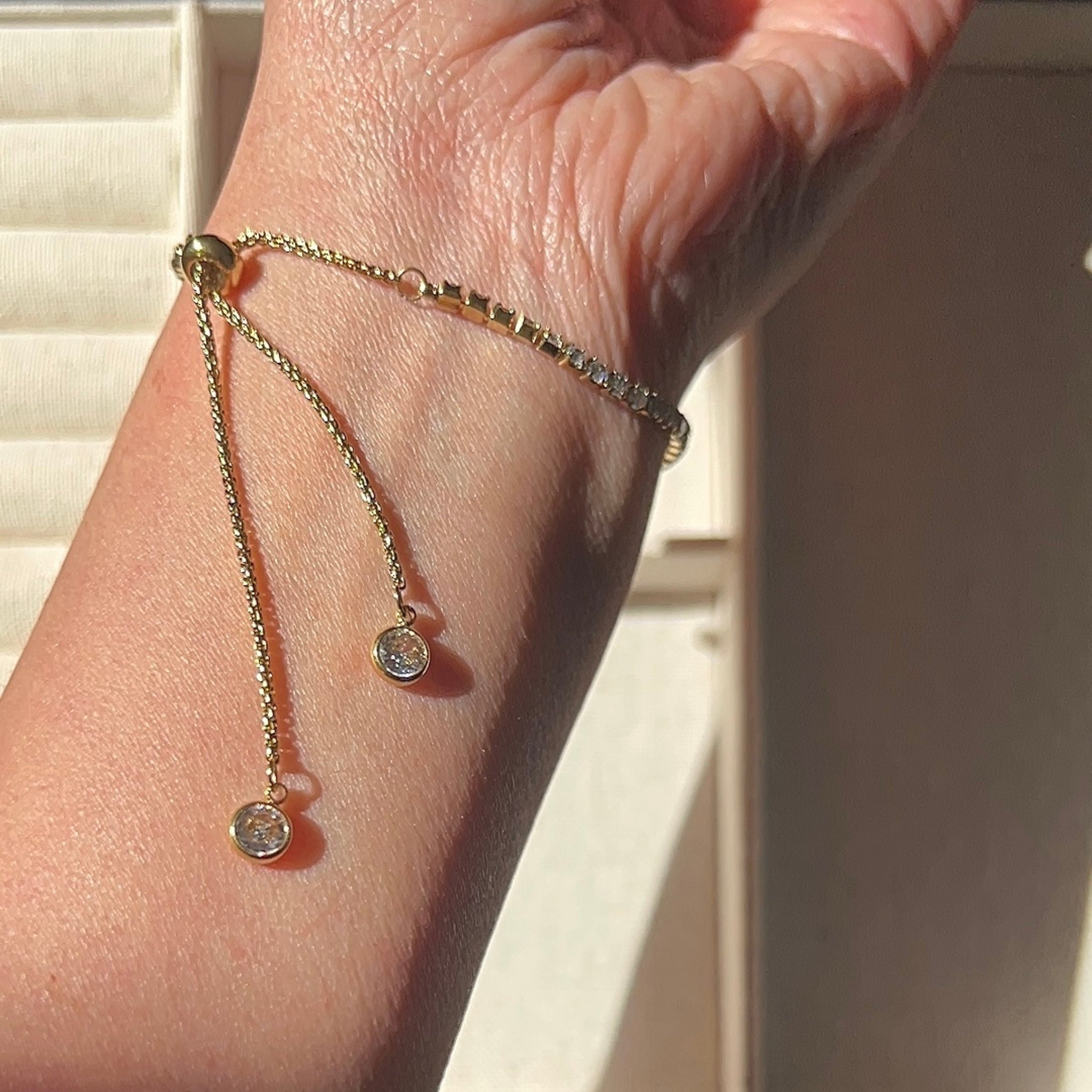 18K Gold Plated Stainless Steel Hypoallergenic Waterproof Tarnish Free Waterproof Sweatproof No-Fade Diamantés Adjustable Bracelet The Aura