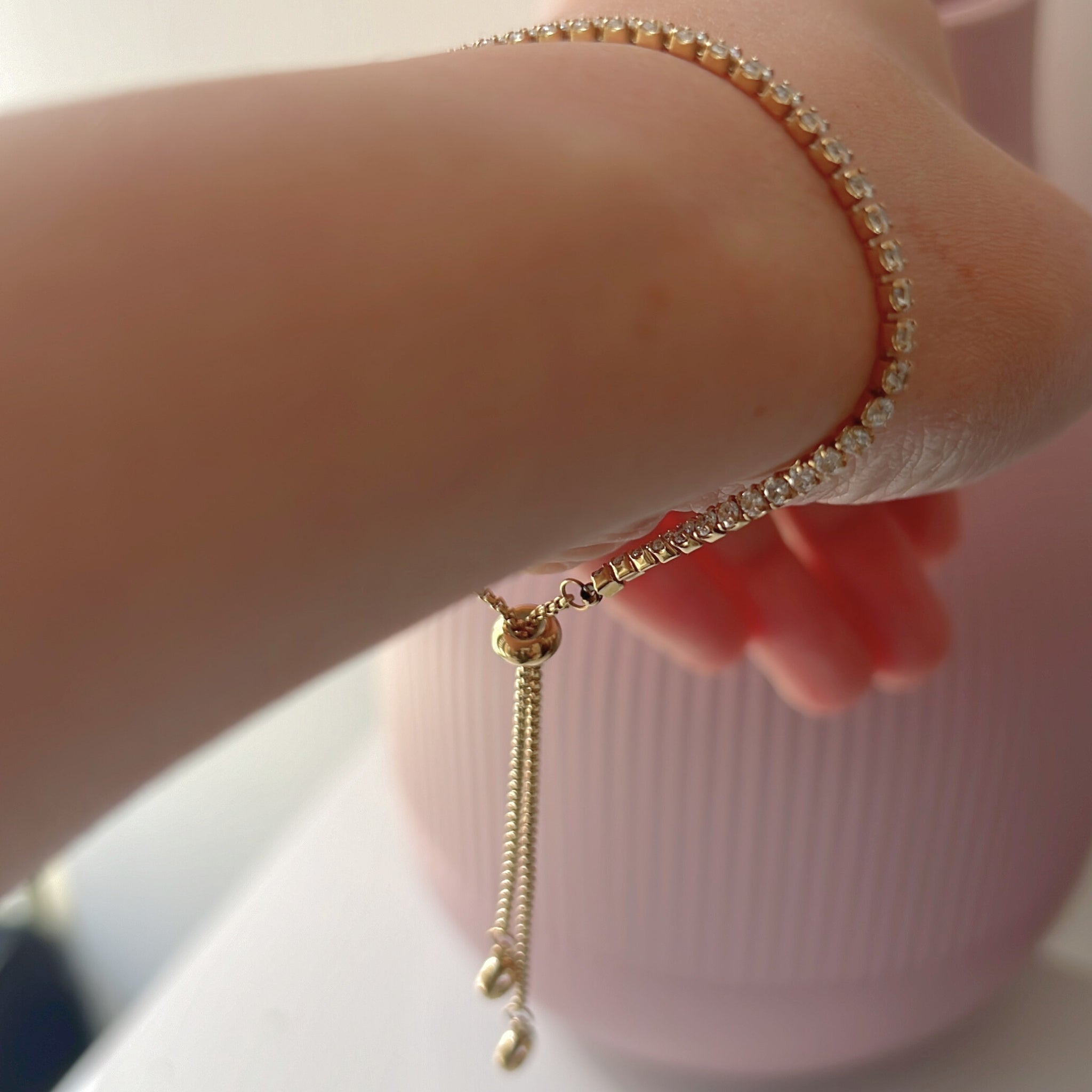 18K Gold Plated Stainless Steel Hypoallergenic Waterproof Tarnish Free Waterproof Sweatproof No-Fade Diamantés Adjustable Bracelet The Aura