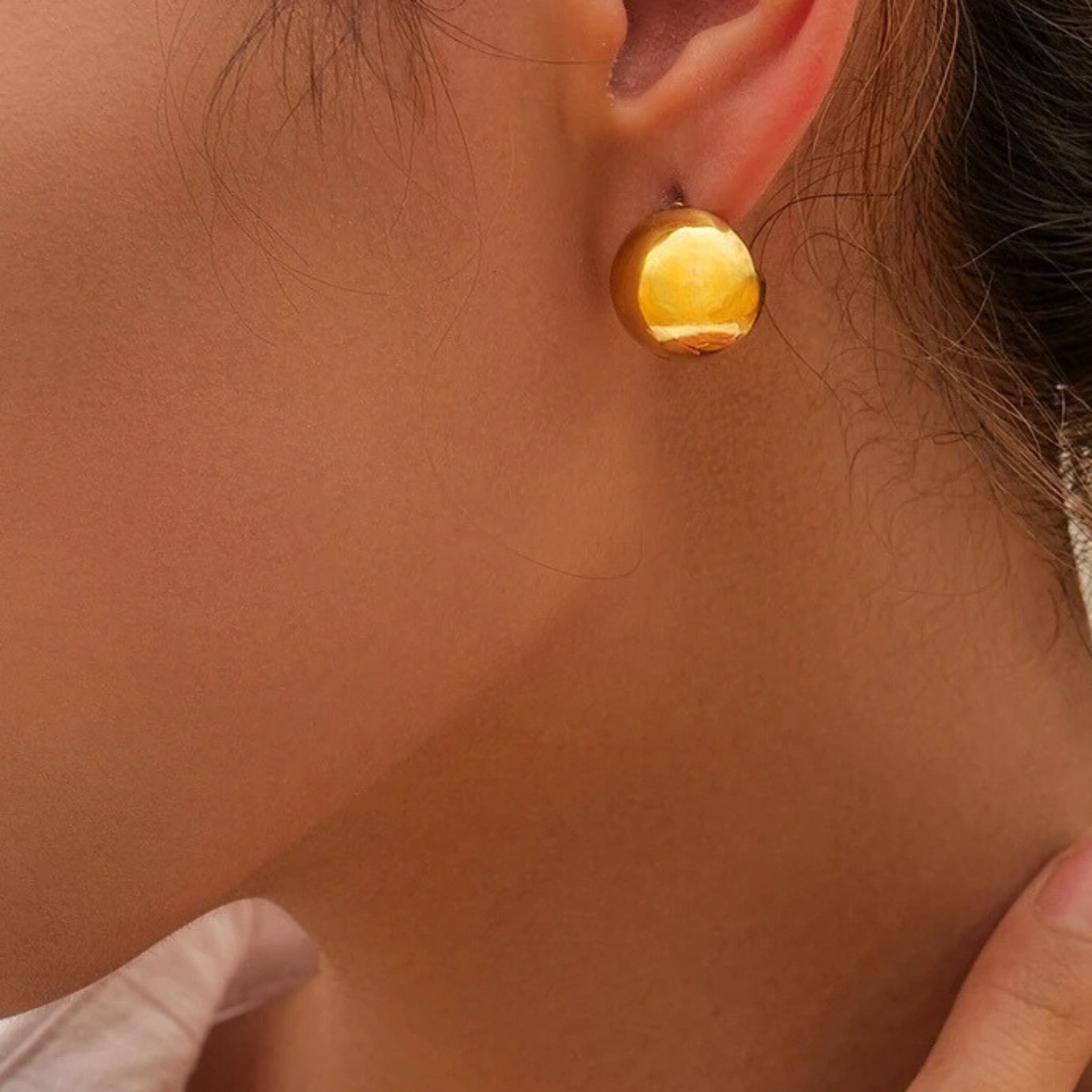 Gold Plated Stainless Steel Hypoallergenic Waterproof Tarnish Free Dome Earrings The Aura