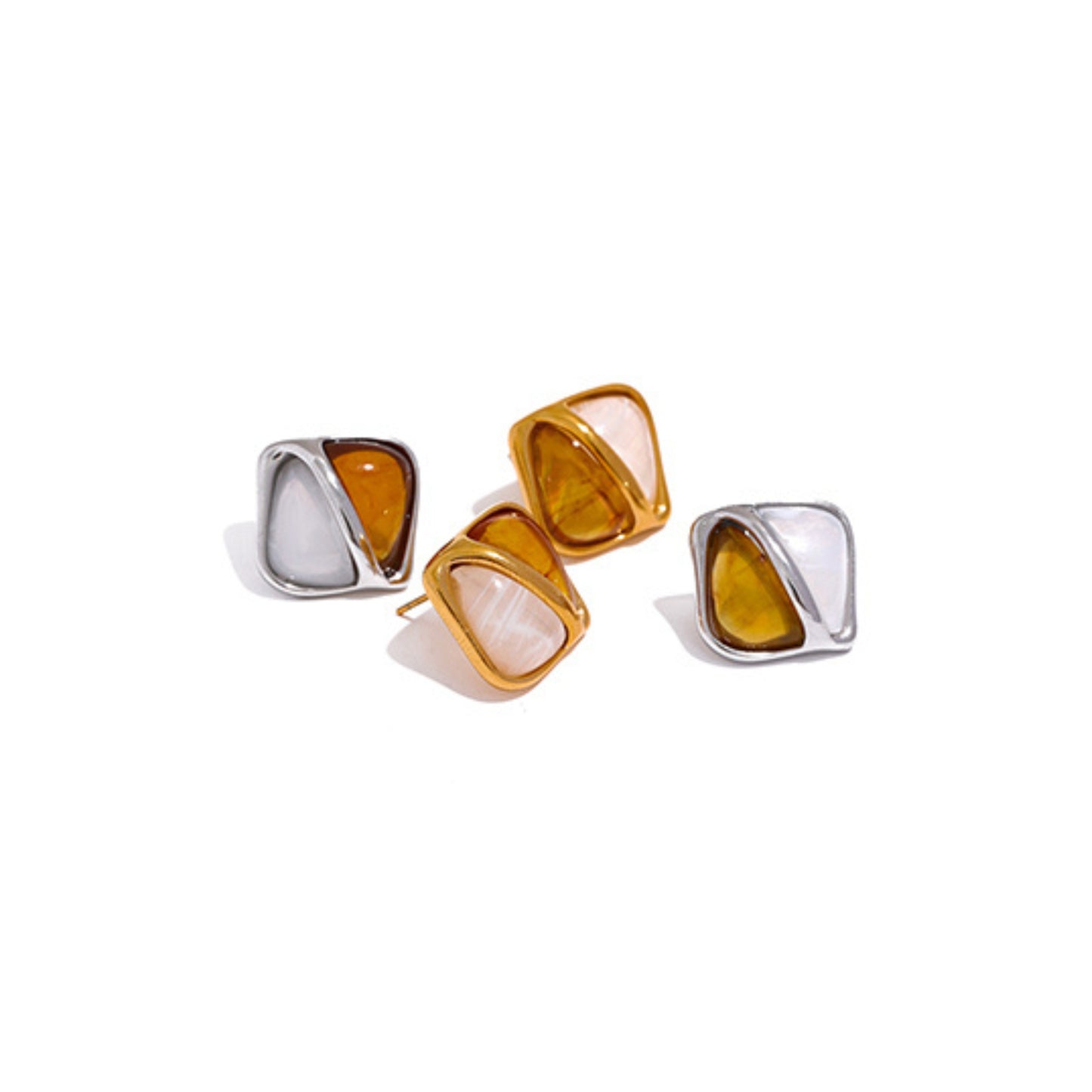 Gold Plated Stainless Steel Hypoallergenic Waterproof Tarnish Free Duet Stud Earrings The Aura