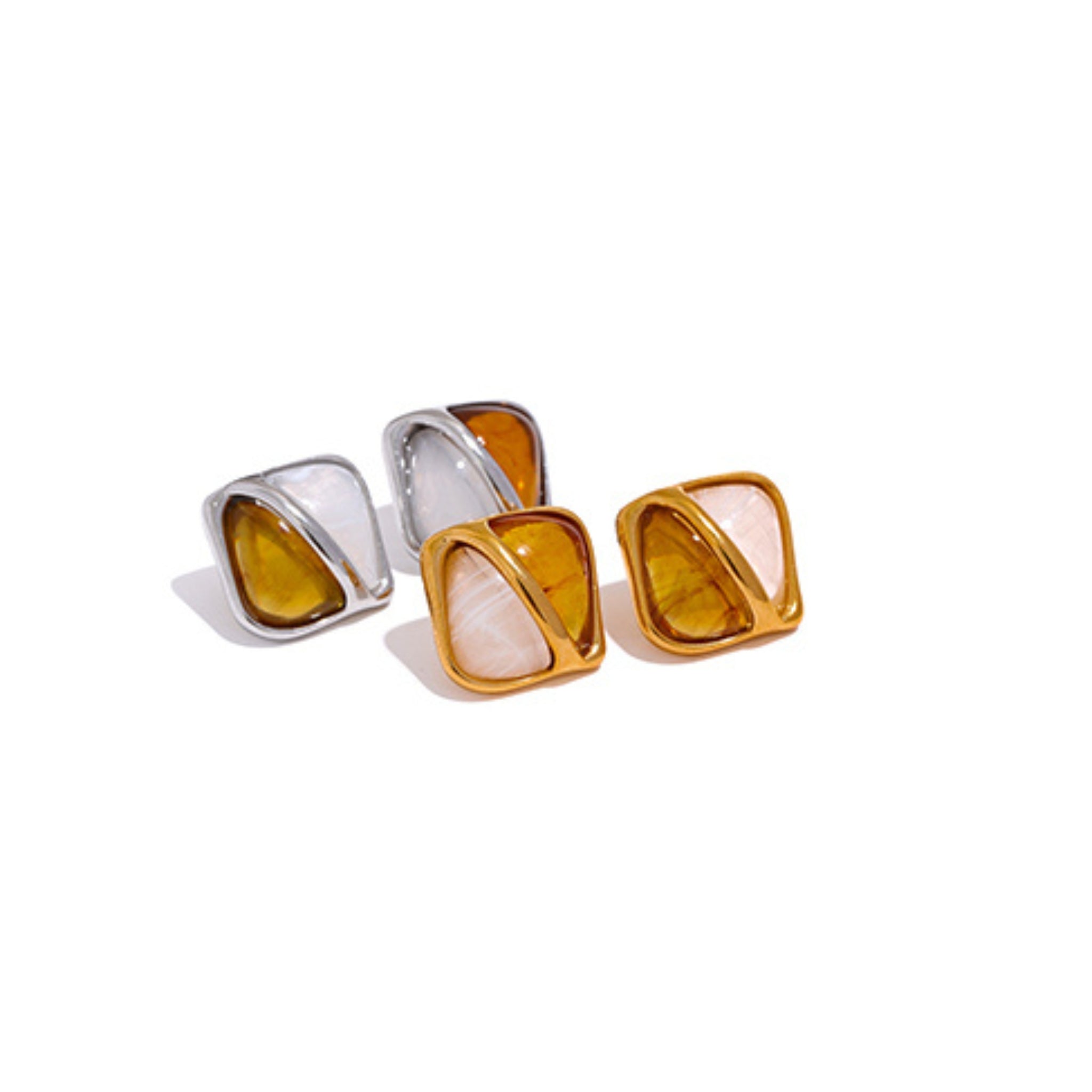 Gold Plated Stainless Steel Hypoallergenic Waterproof Tarnish Free Duet Stud Earrings The Aura