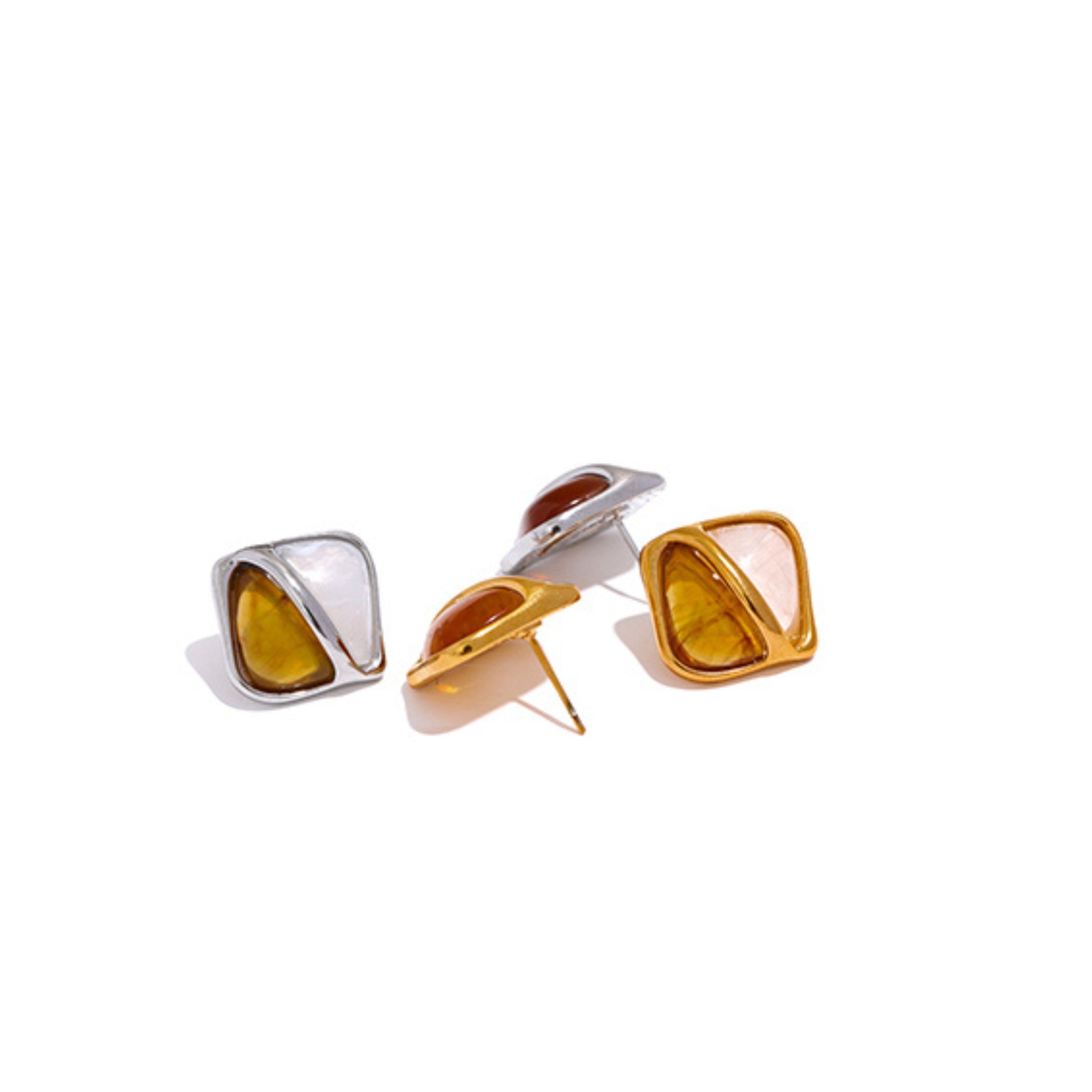 Gold Plated Stainless Steel Hypoallergenic Waterproof Tarnish Free Duet Stud Earrings The Aura