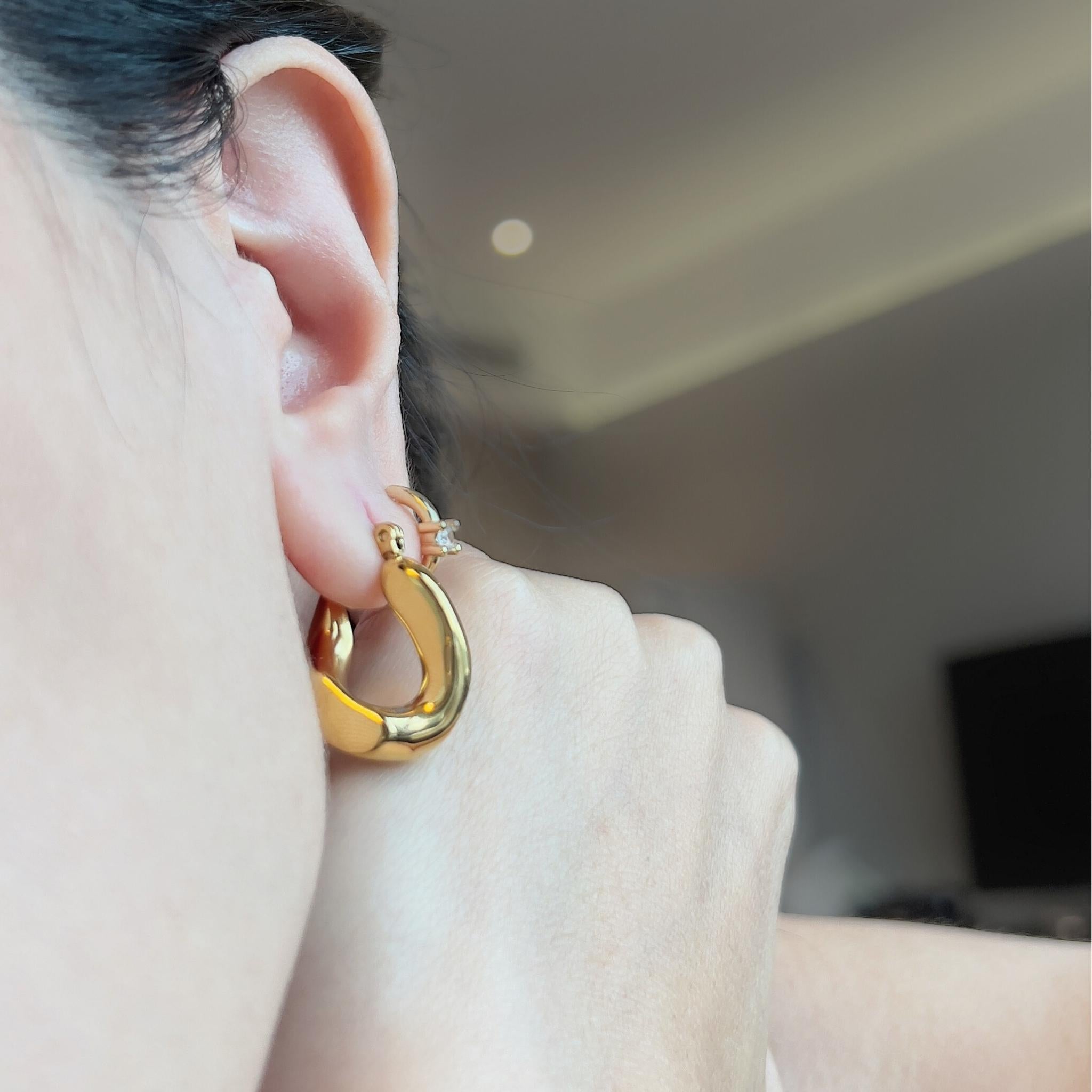 Gold Plated Stainless Steel Hypoallergenic Waterproof Tarnish Free Duo Link Stud Earrings The Aura