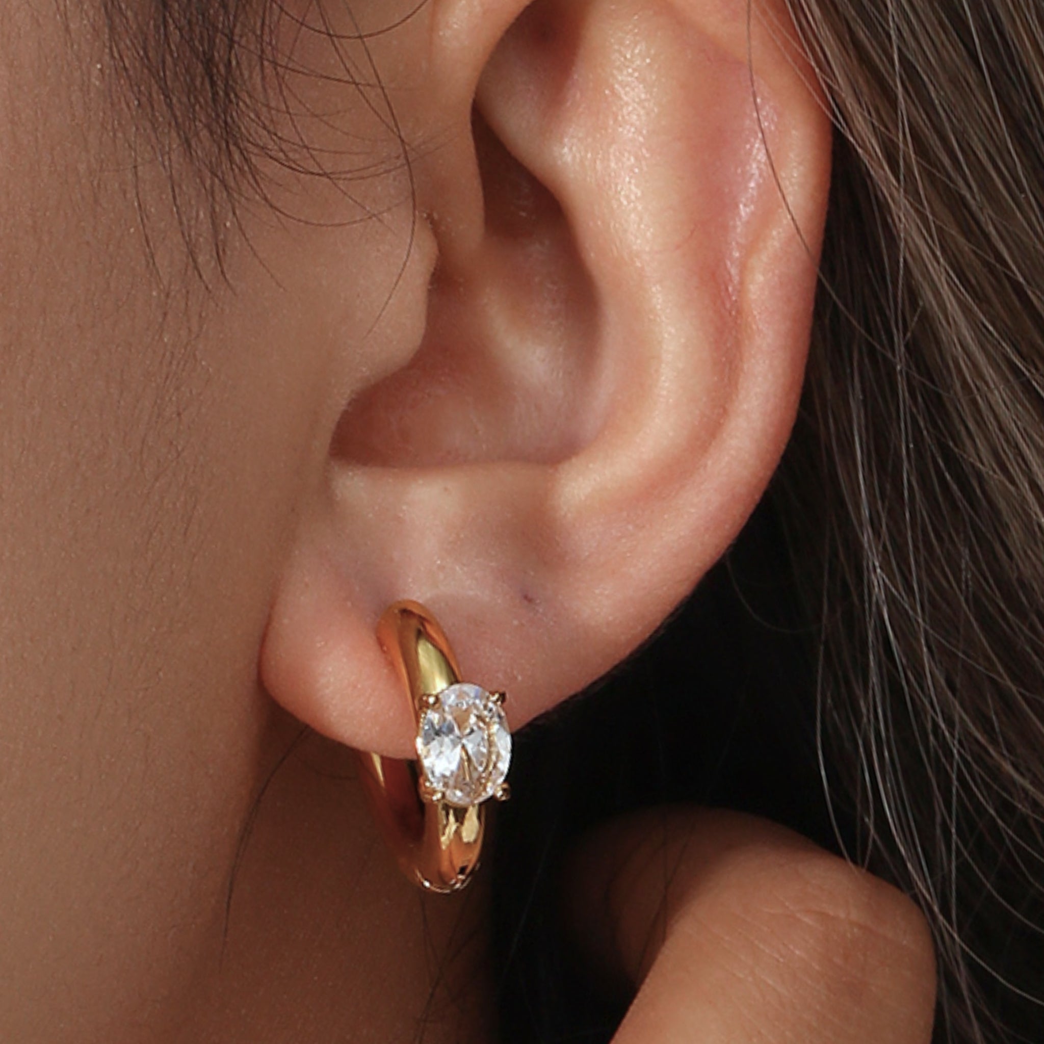 18K Gold Plated Stainless Steel Hypoallergenic Waterproof Tarnish Free Waterproof Sweatproof No-Fade Elise Huggie Earrings The Aura