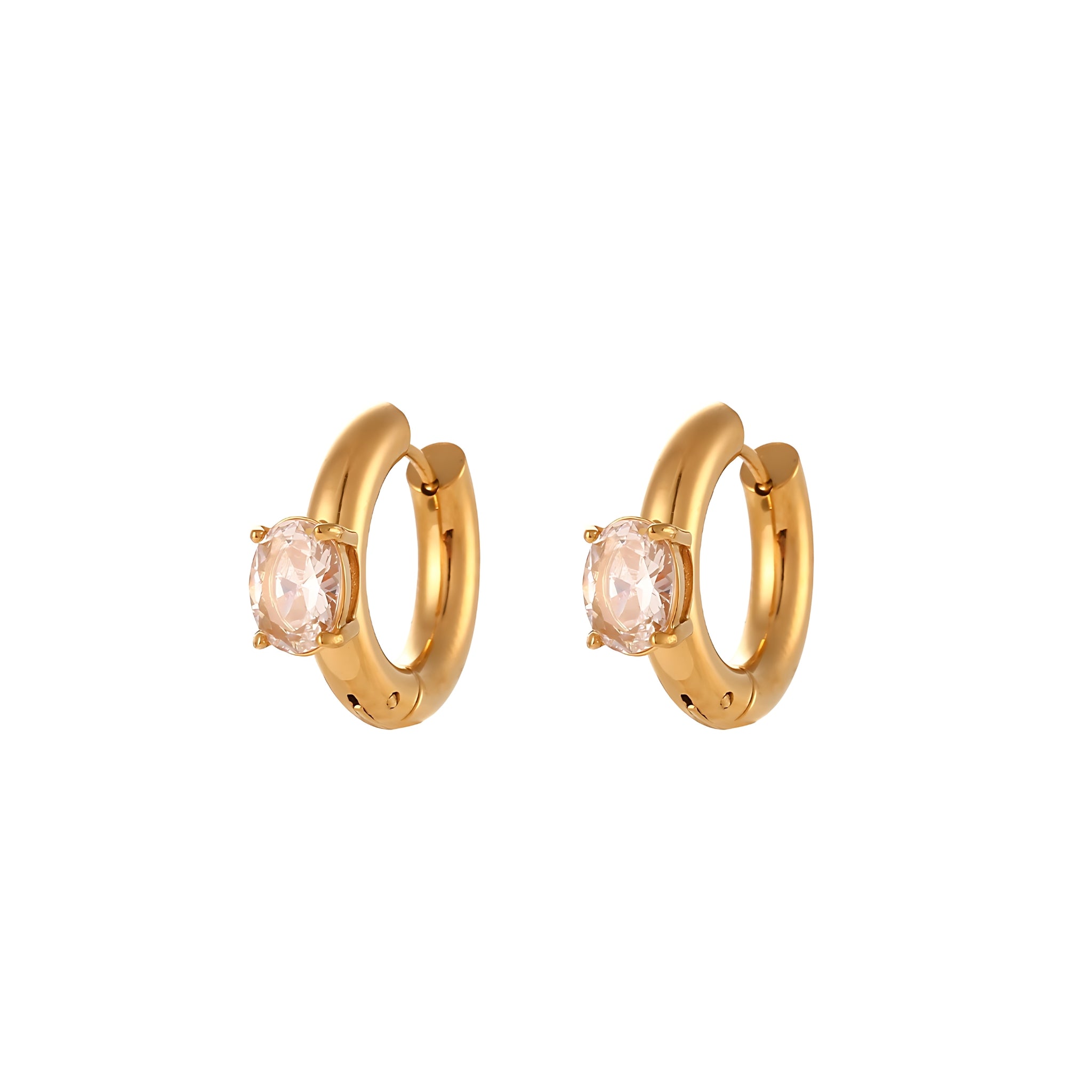 18K Gold Plated Stainless Steel Hypoallergenic Waterproof Tarnish Free Waterproof Sweatproof No-Fade Elise Huggie Earrings The Aura