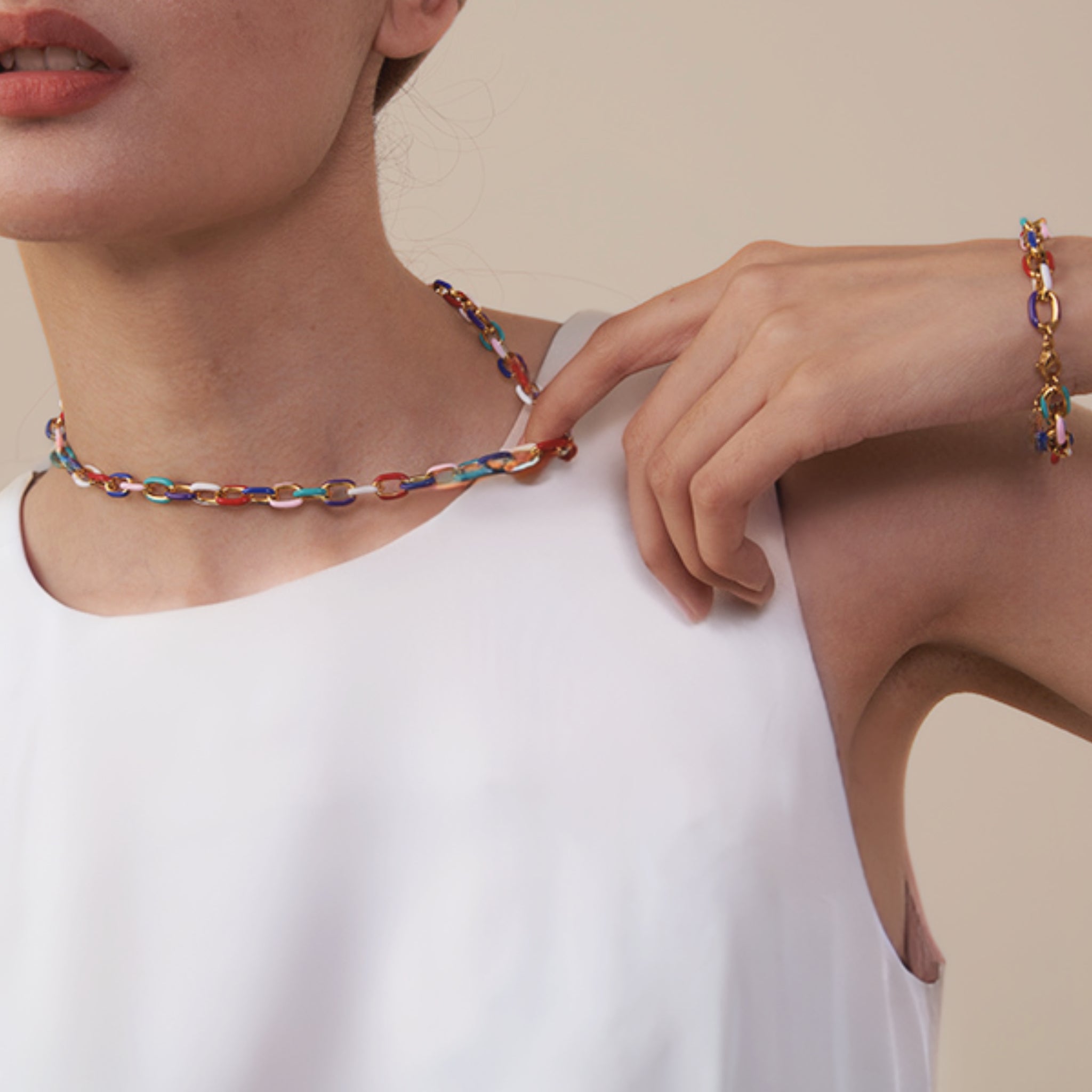 18K Gold Plated Stainless Steel Hypoallergenic Waterproof Tarnish Free Waterproof Sweatproof No-Fade Facets of Life Chain Duo Set  The Aura