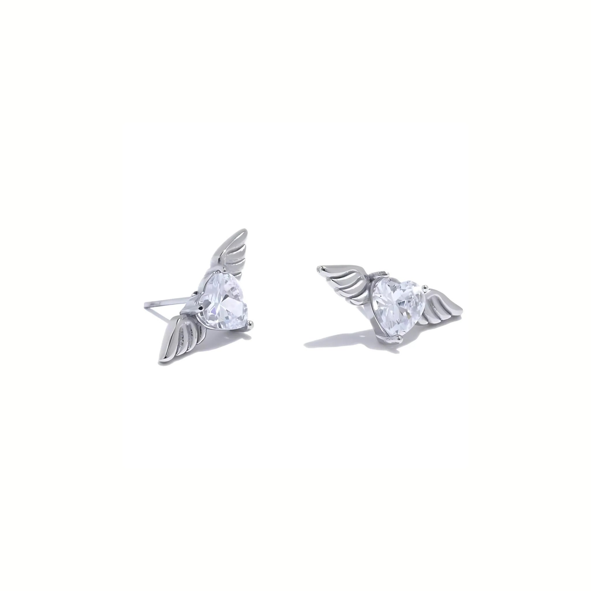 Stainless Steel Hypoallergenic Waterproof Tarnish Free Waterproof Sweatproof No-Fade Flying Hearts Stud Earrings The Aura