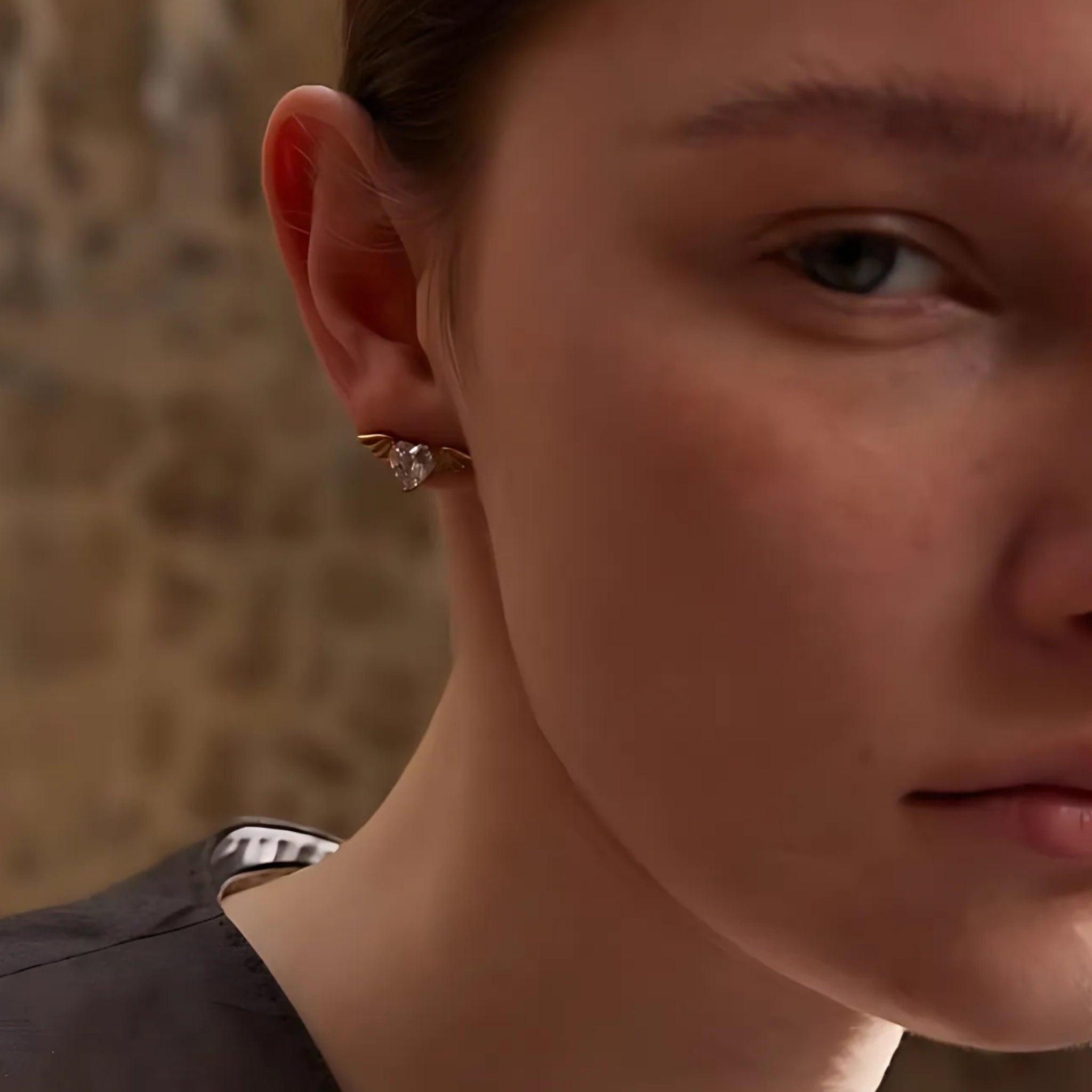 18K Gold Plated Stainless Steel Hypoallergenic Waterproof Tarnish Free Waterproof Sweatproof No-Fade Flying Hearts Stud Earrings The Aura