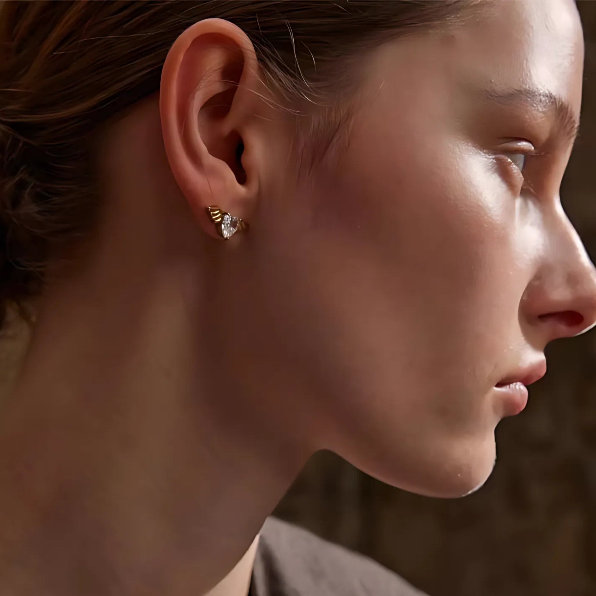 18K Gold Plated Stainless Steel Hypoallergenic Waterproof Tarnish Free Waterproof Sweatproof No-Fade Flying Hearts Stud Earrings The Aura