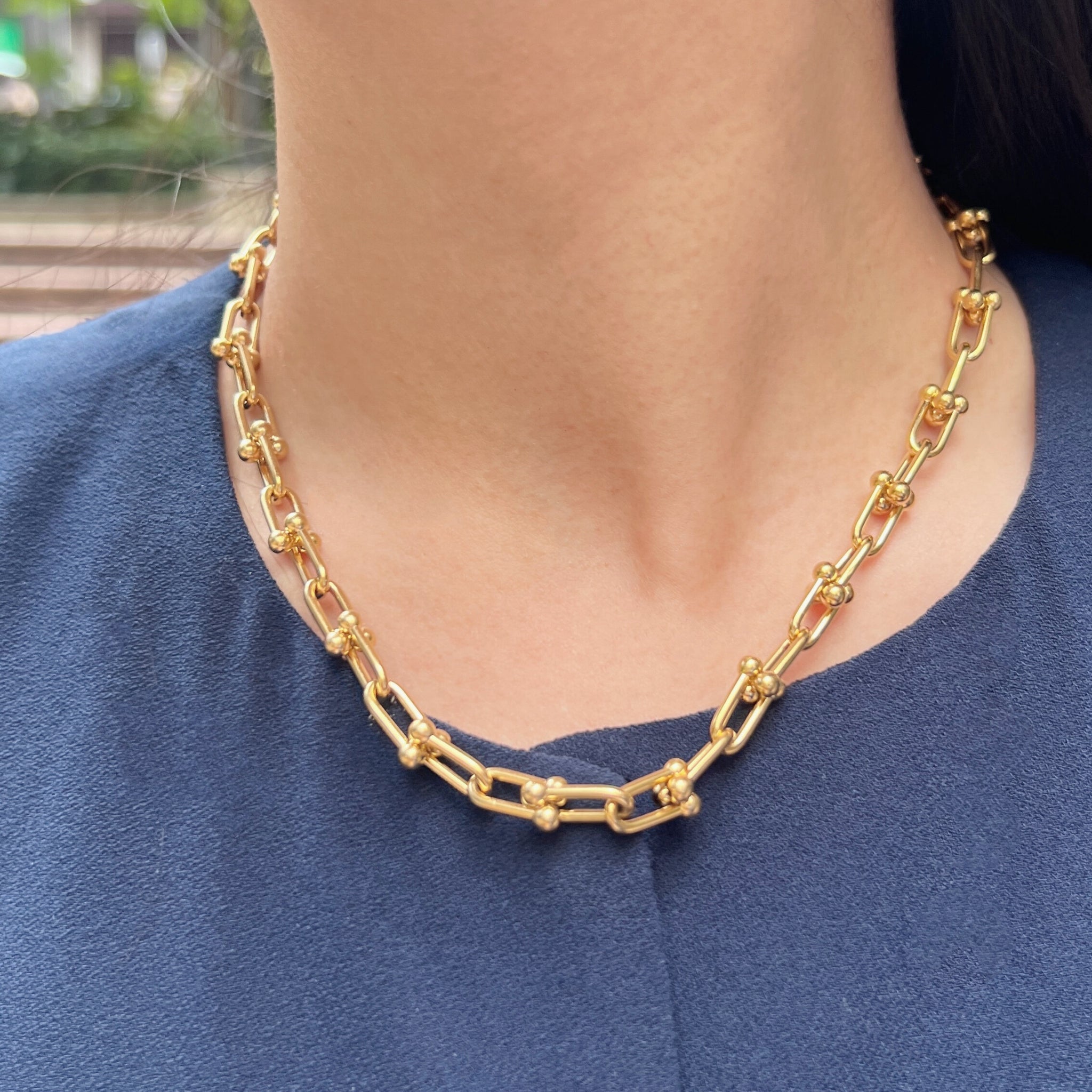 18K Gold Plated Stainless Steel Hypoallergenic Waterproof Tarnish Free Waterproof Sweatproof No-Fade Horseshoe Link Necklace The Aur