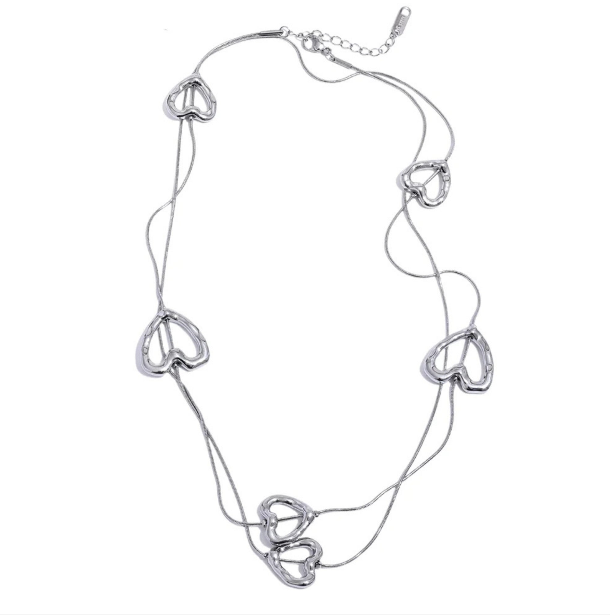 Stainless Steel Hypoallergenic Waterproof Tarnish Free Linking Hearts Necklace The Aura