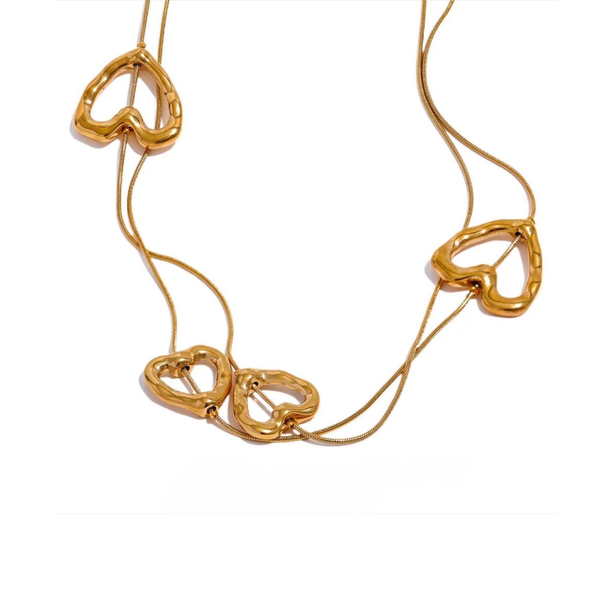 18K Gold Plated Stainless Steel Hypoallergenic Waterproof Tarnish Free Linking Hearts Necklace The Aura