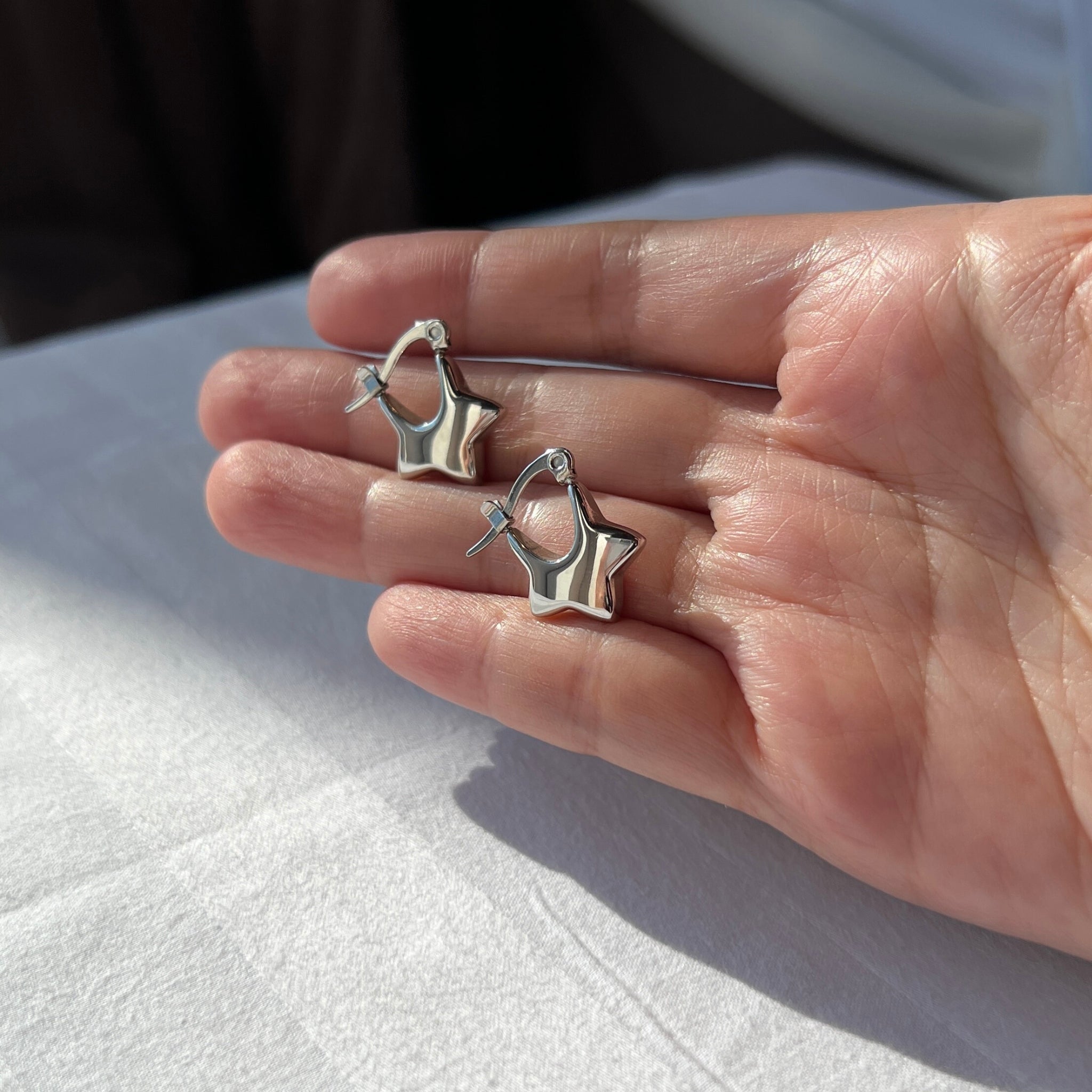 Stainless Steel Hypoallergenic Waterproof Tarnish Free Little Star Hoop Earrings The Aura