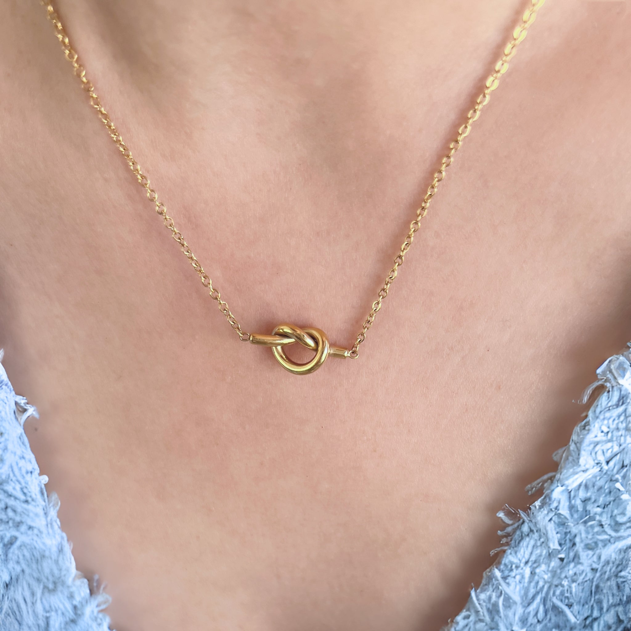 18K Gold Plated Stainless Steel Hypoallergenic Waterproof Tarnish Free Waterproof Sweatproof No-Fade Love Knot Necklace The Aura