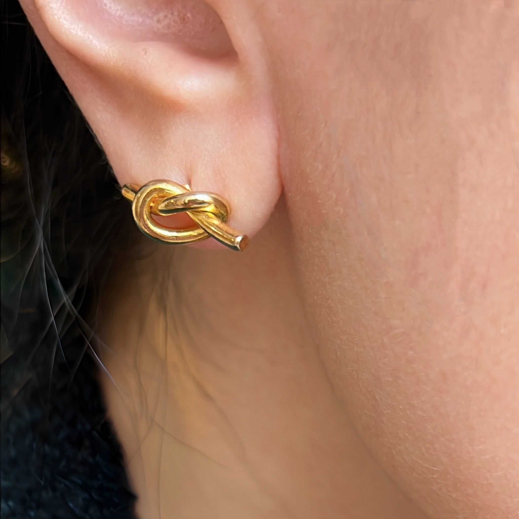 18K Gold Plated Stainless Steel Hypoallergenic Waterproof Tarnish Free Waterproof Sweatproof No-Fade Love Knot Earrings The Aura