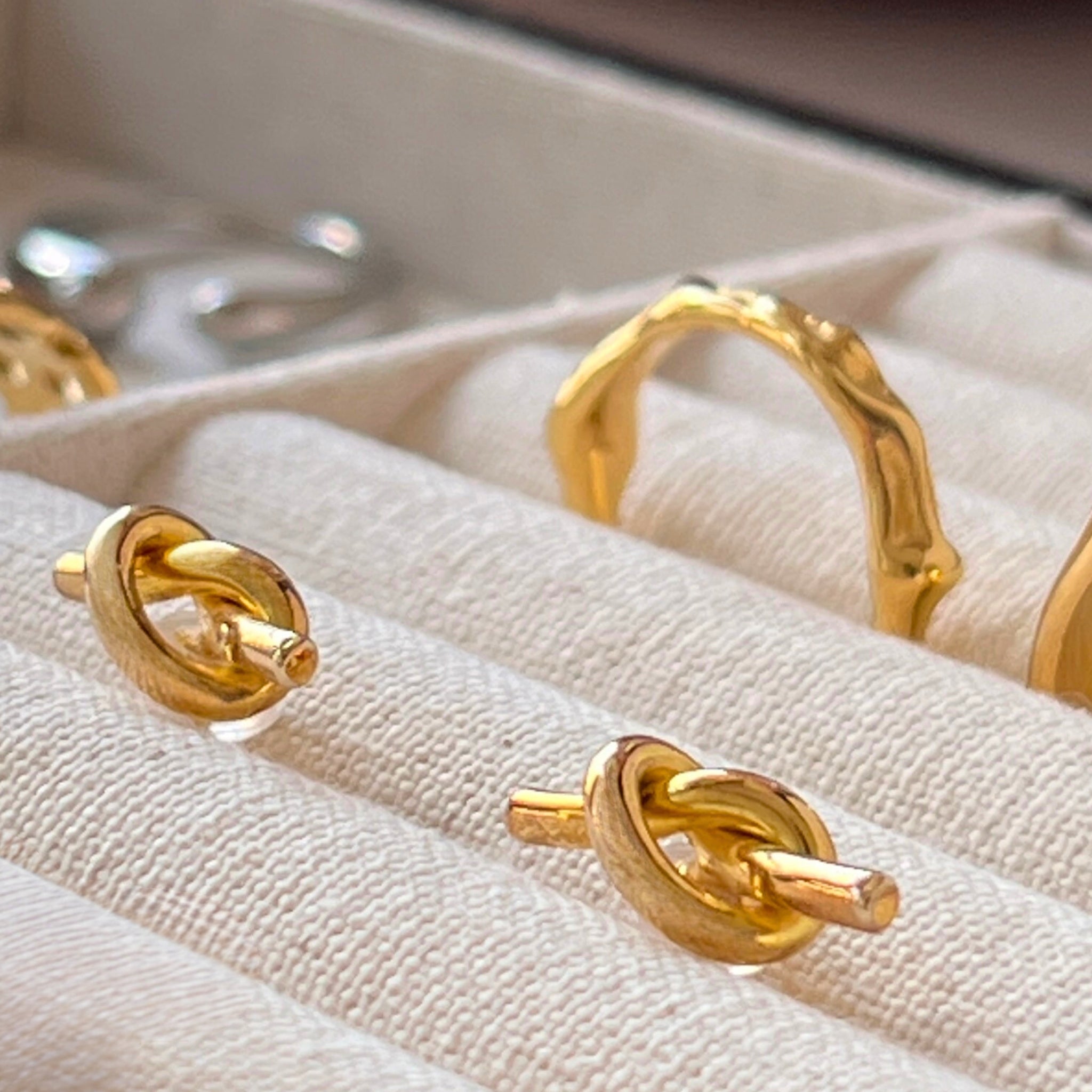 18K Gold Plated Stainless Steel Hypoallergenic Waterproof Tarnish Free Waterproof Sweatproof No-Fade Love Knot Stud Earrings The Aura