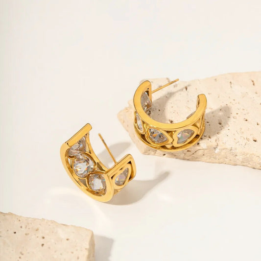 18K Gold Plated Stainless Steel Hypoallergenic Waterproof Tarnish Free Waterproof Sweatproof No-Fade Love Spark Stud Earrings The Aura