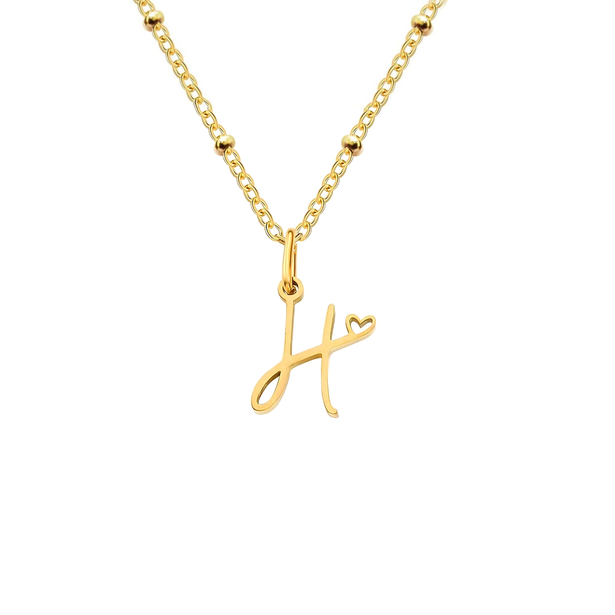 18K Gold Plated Stainless Steel Hypoallergenic Waterproof Tarnish Free Waterproof Sweatproof No-Fade Love Script Alphabet Necklace The Aura
