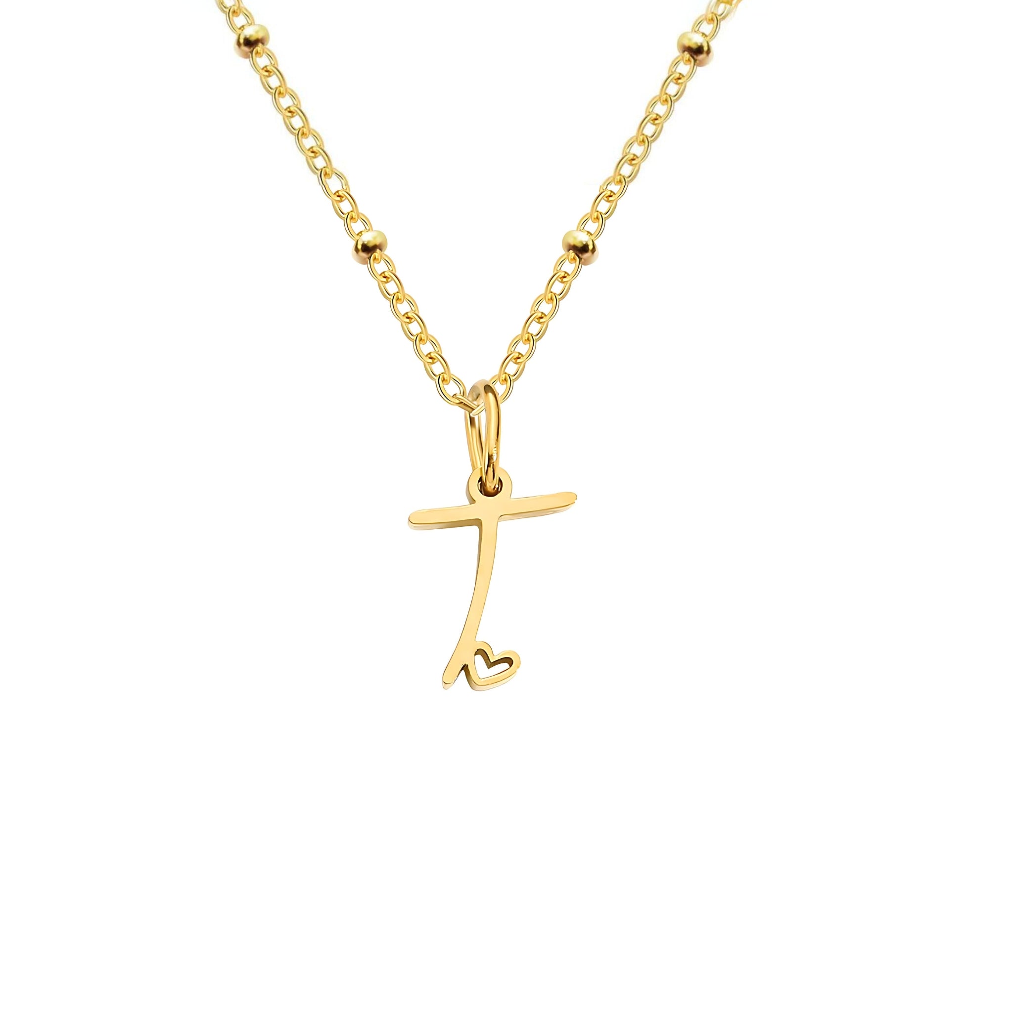 18K Gold Plated Stainless Steel Hypoallergenic Waterproof Tarnish Free Waterproof Sweatproof No-Fade Love Script Alphabet Necklace The Aura