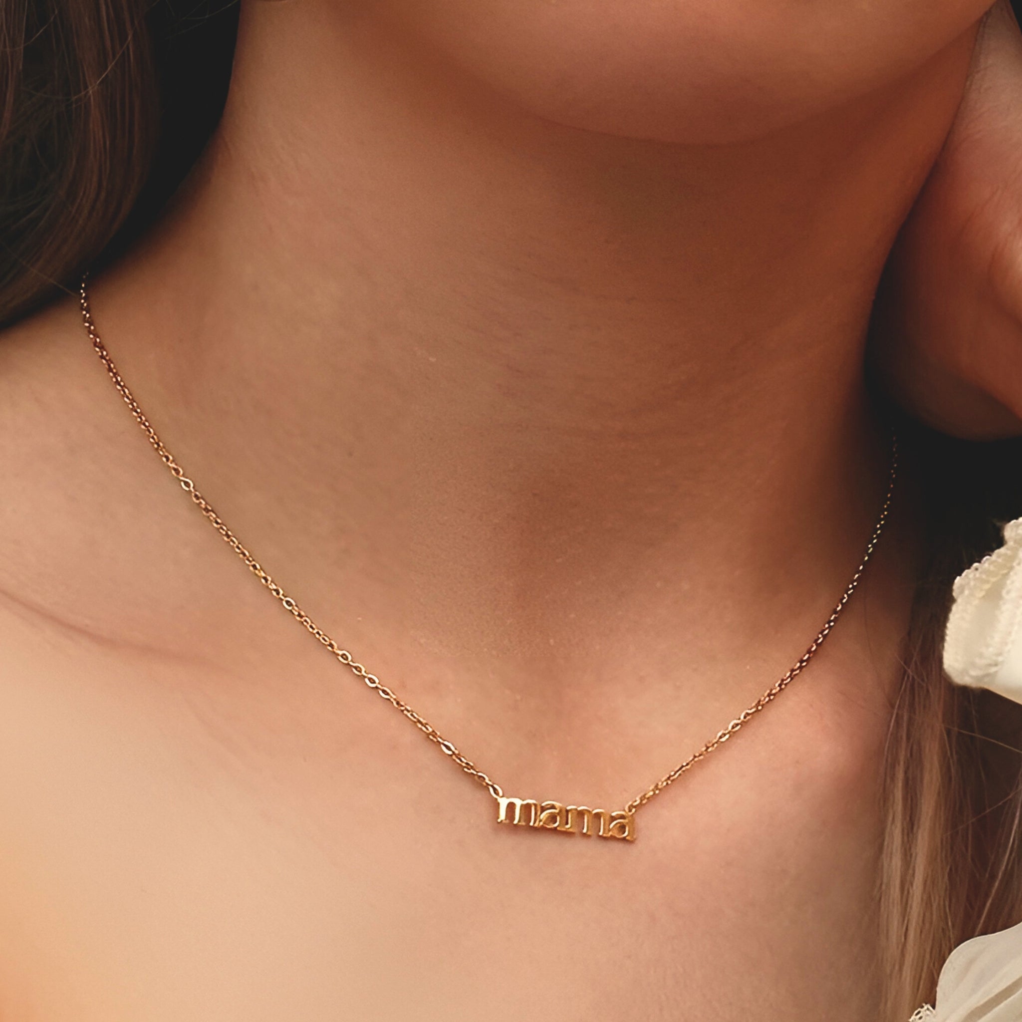 18K Gold Plated Stainless Steel Hypoallergenic Waterproof Tarnish Free Waterproof Sweatproof No-Fade Mama Necklace The Aura