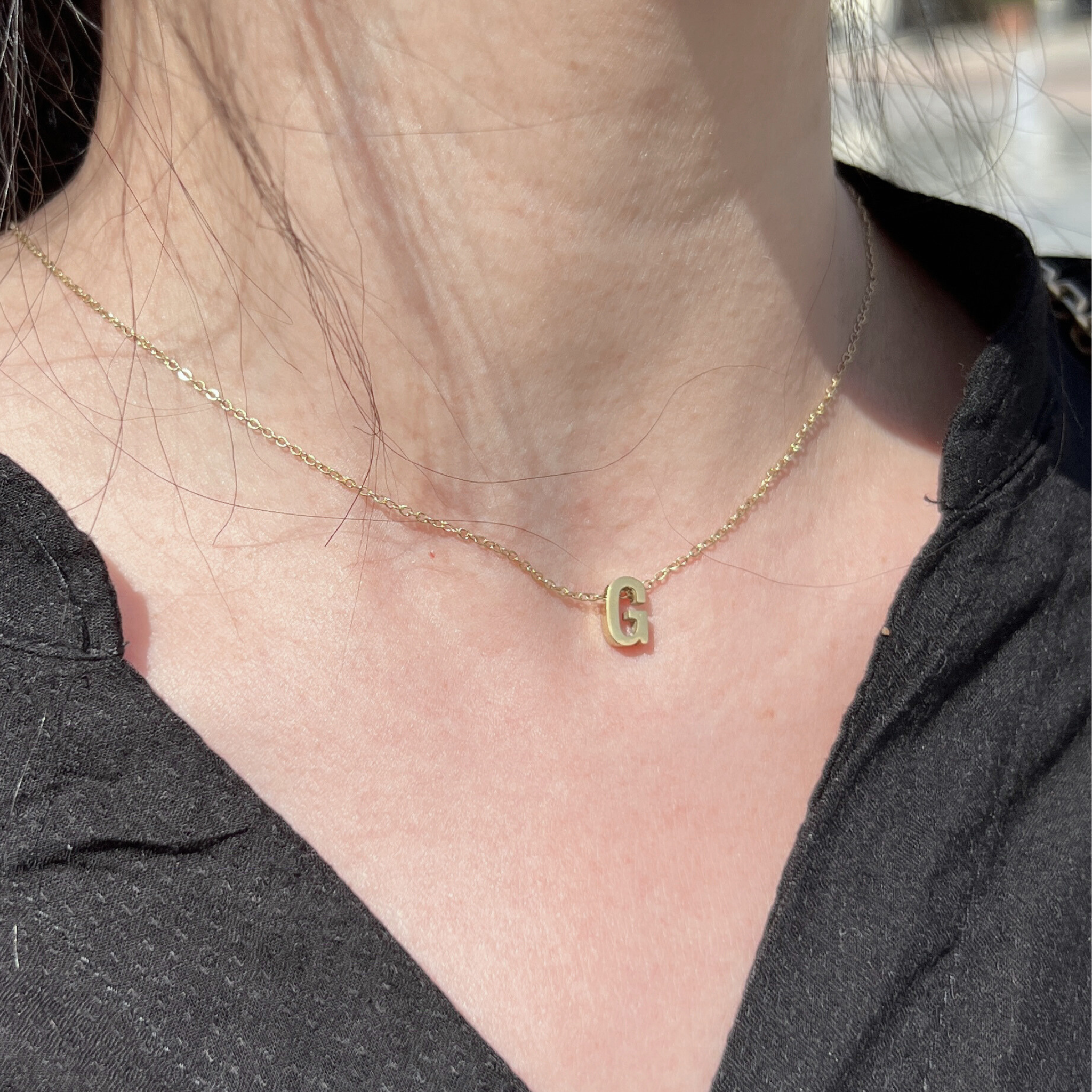 18K Gold Plated Stainless Steel Hypoallergenic Waterproof Tarnish Free Waterproof Sweatproof No-Fade Mini 2.0 Alphabet Necklace The Aura