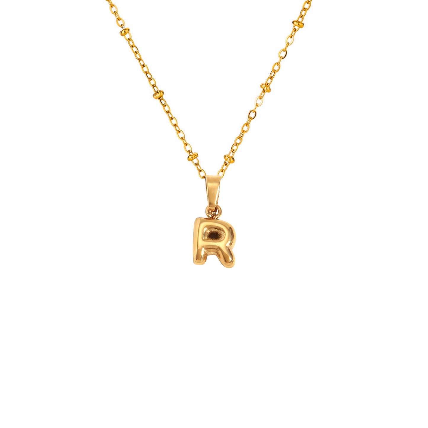 18K Gold Plated Stainless Steel Hypoallergenic Waterproof Tarnish Free Waterproof Sweatproof No-Fade Mini Bubbly Alphabet Necklace The Aura