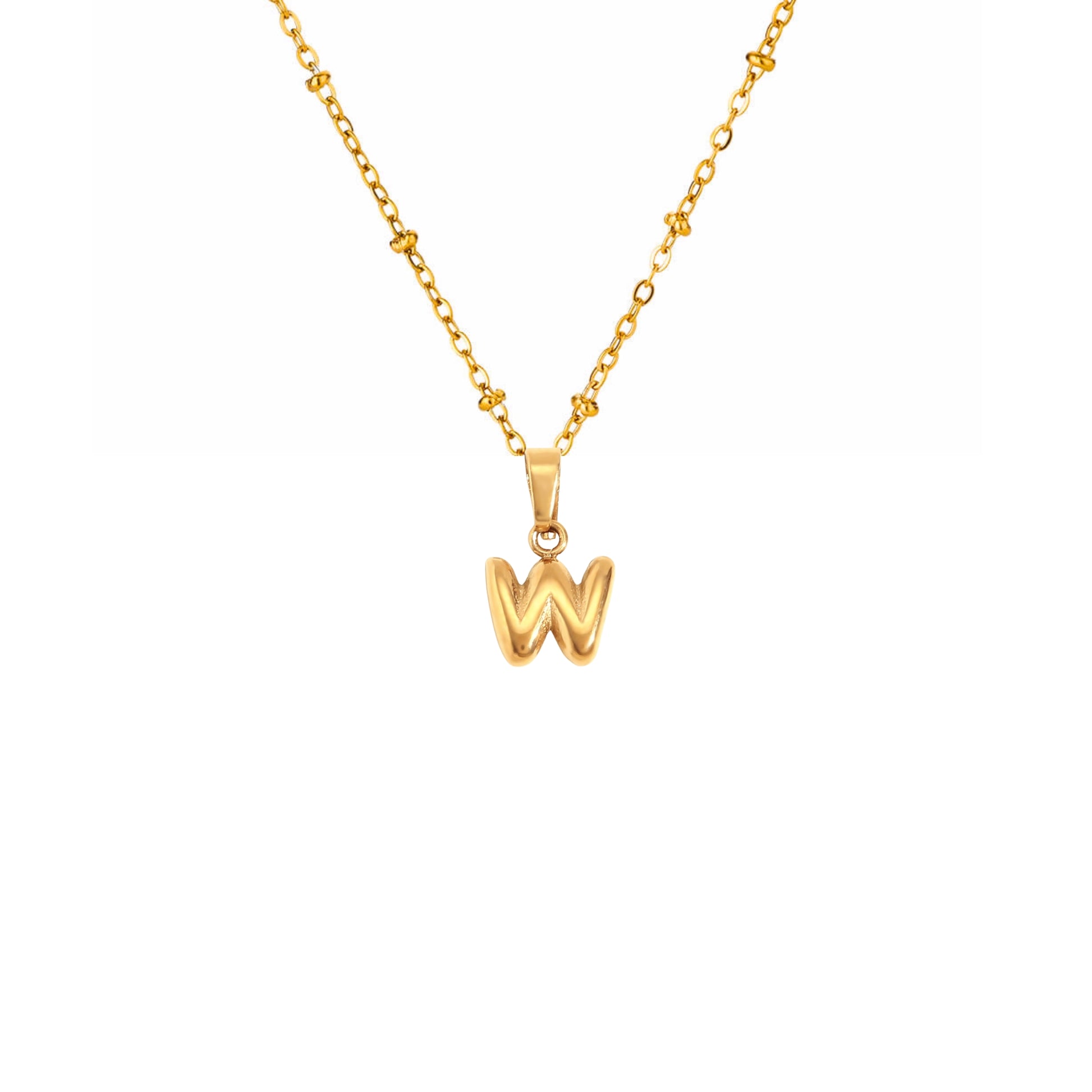 18K Gold Plated Stainless Steel Hypoallergenic Waterproof Tarnish Free Waterproof Sweatproof No-Fade Mini Bubbly Alphabet Necklace The Aura