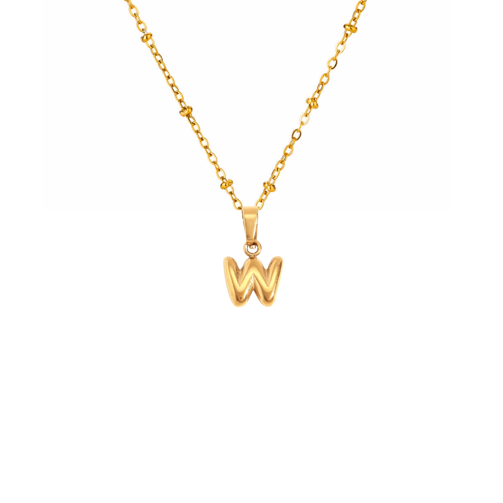 18K Gold Plated Stainless Steel Hypoallergenic Waterproof Tarnish Free Waterproof Sweatproof No-Fade Mini Bubbly Alphabet Necklace The Aura