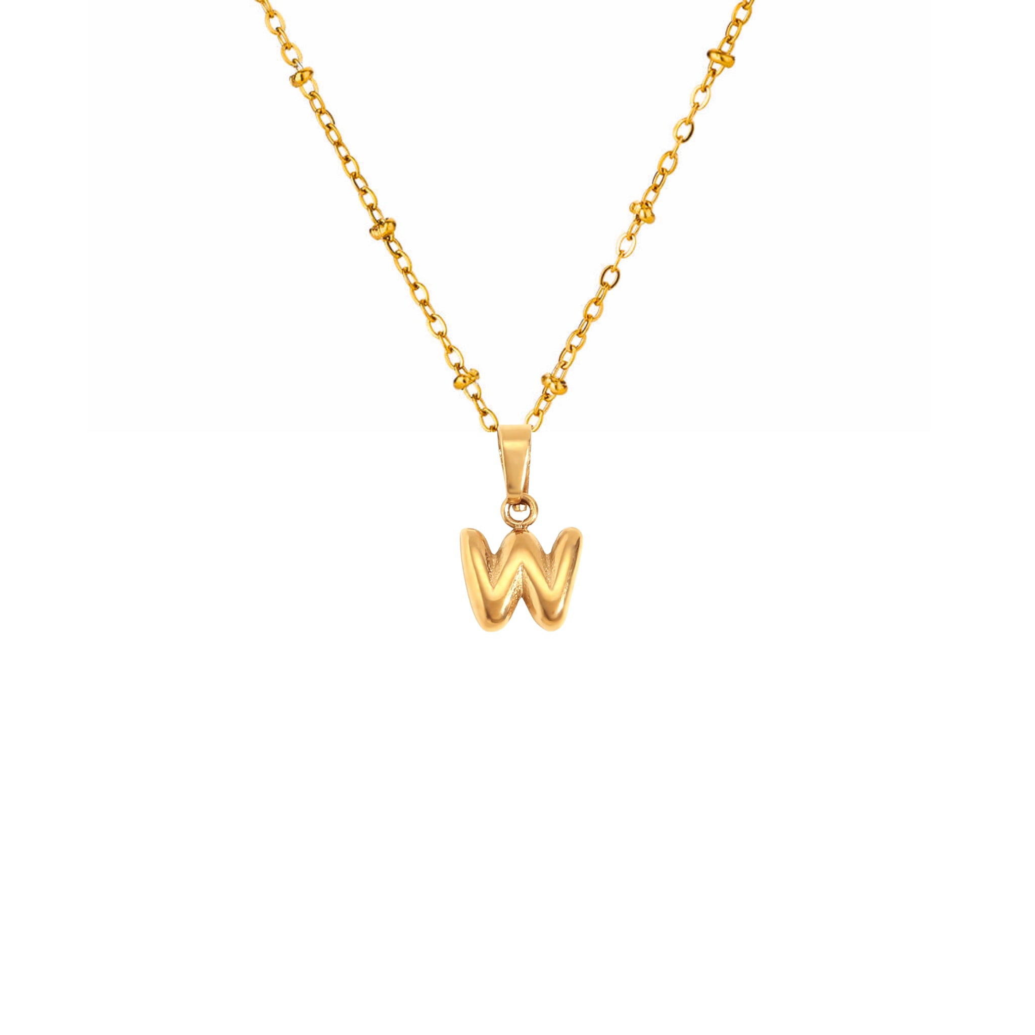 18K Gold Plated Stainless Steel Hypoallergenic Waterproof Tarnish Free Waterproof Sweatproof No-Fade Mini Bubbly Alphabet Necklace The Aura