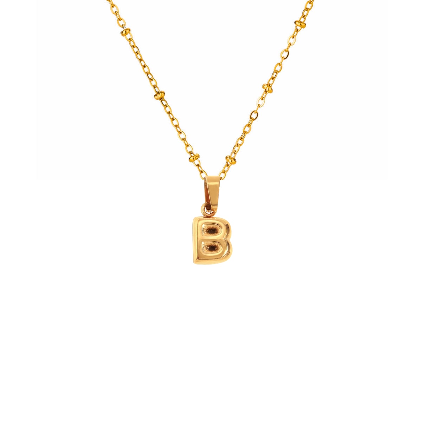 18K Gold Plated Stainless Steel Hypoallergenic Waterproof Tarnish Free Waterproof Sweatproof No-Fade Mini Bubbly Alphabet Necklace The Aura