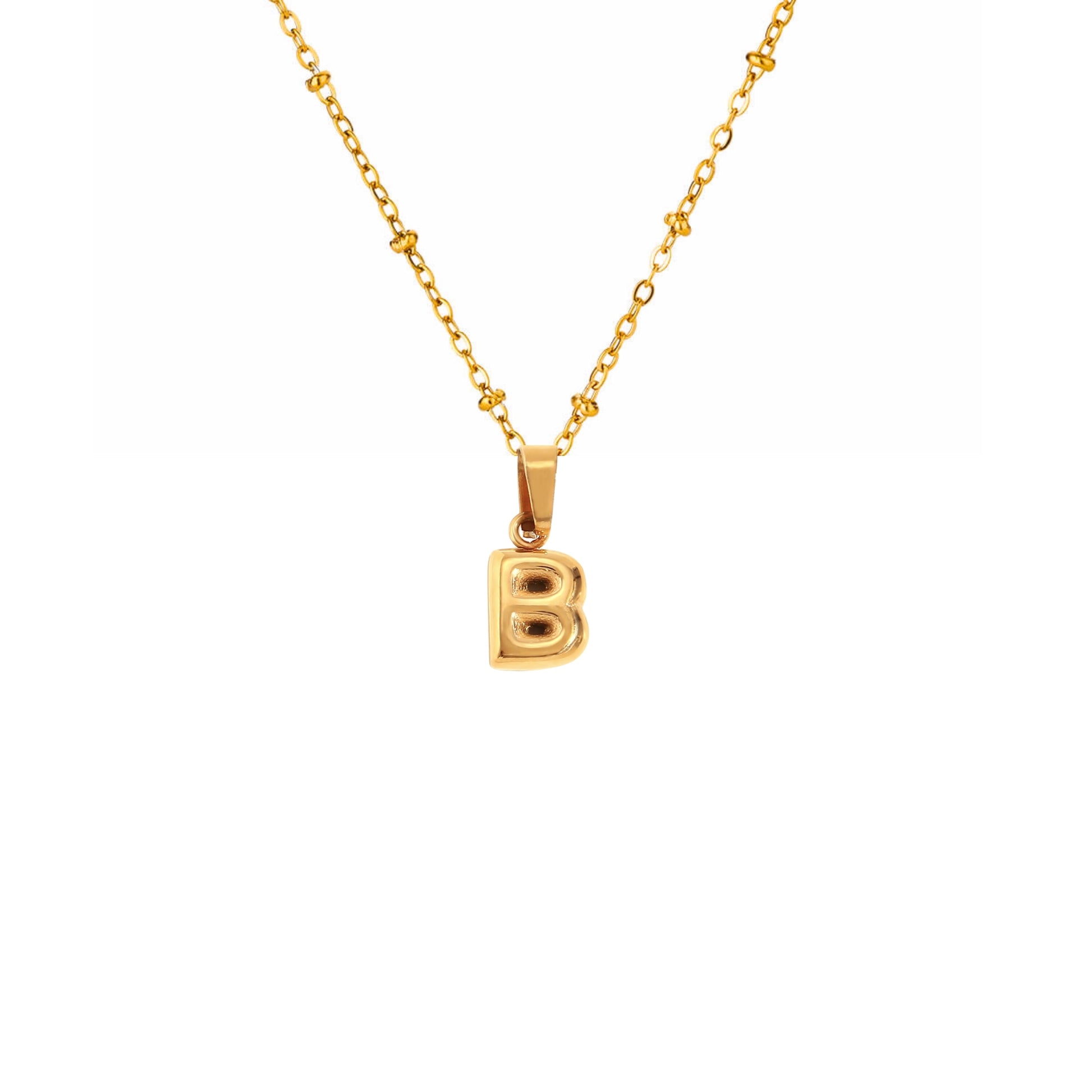 18K Gold Plated Stainless Steel Hypoallergenic Waterproof Tarnish Free Waterproof Sweatproof No-Fade Mini Bubbly Alphabet Necklace The Aura