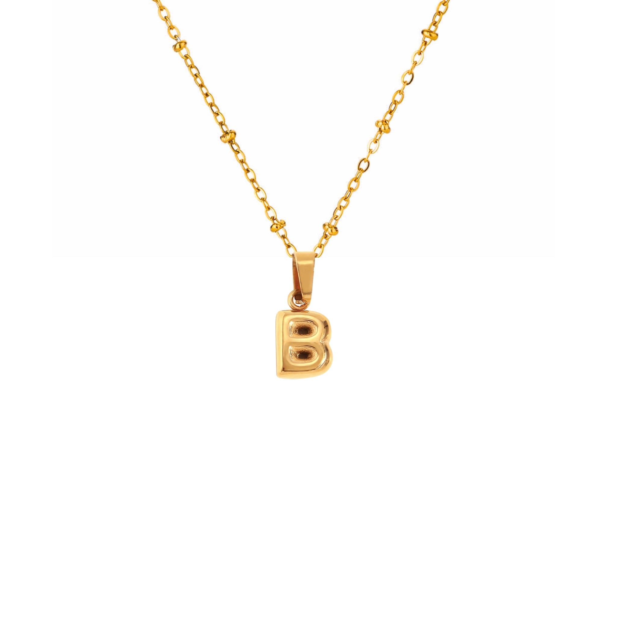 18K Gold Plated Stainless Steel Hypoallergenic Waterproof Tarnish Free Waterproof Sweatproof No-Fade Mini Bubbly Alphabet Necklace The Aura