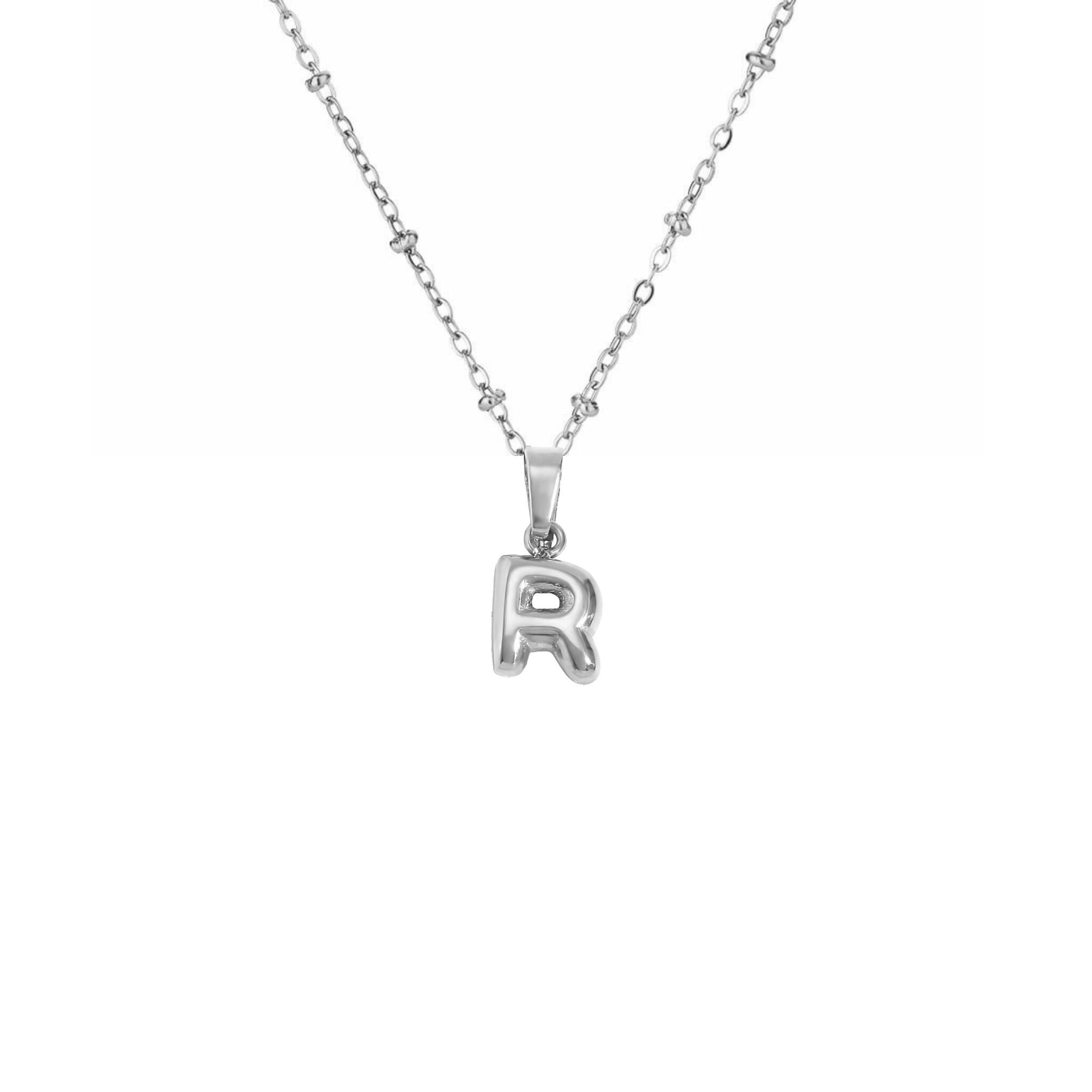 Stainless Steel Hypoallergenic Waterproof Tarnish Free Waterproof Sweatproof No-Fade Mini Bubbly Alphabet Necklace The Aura