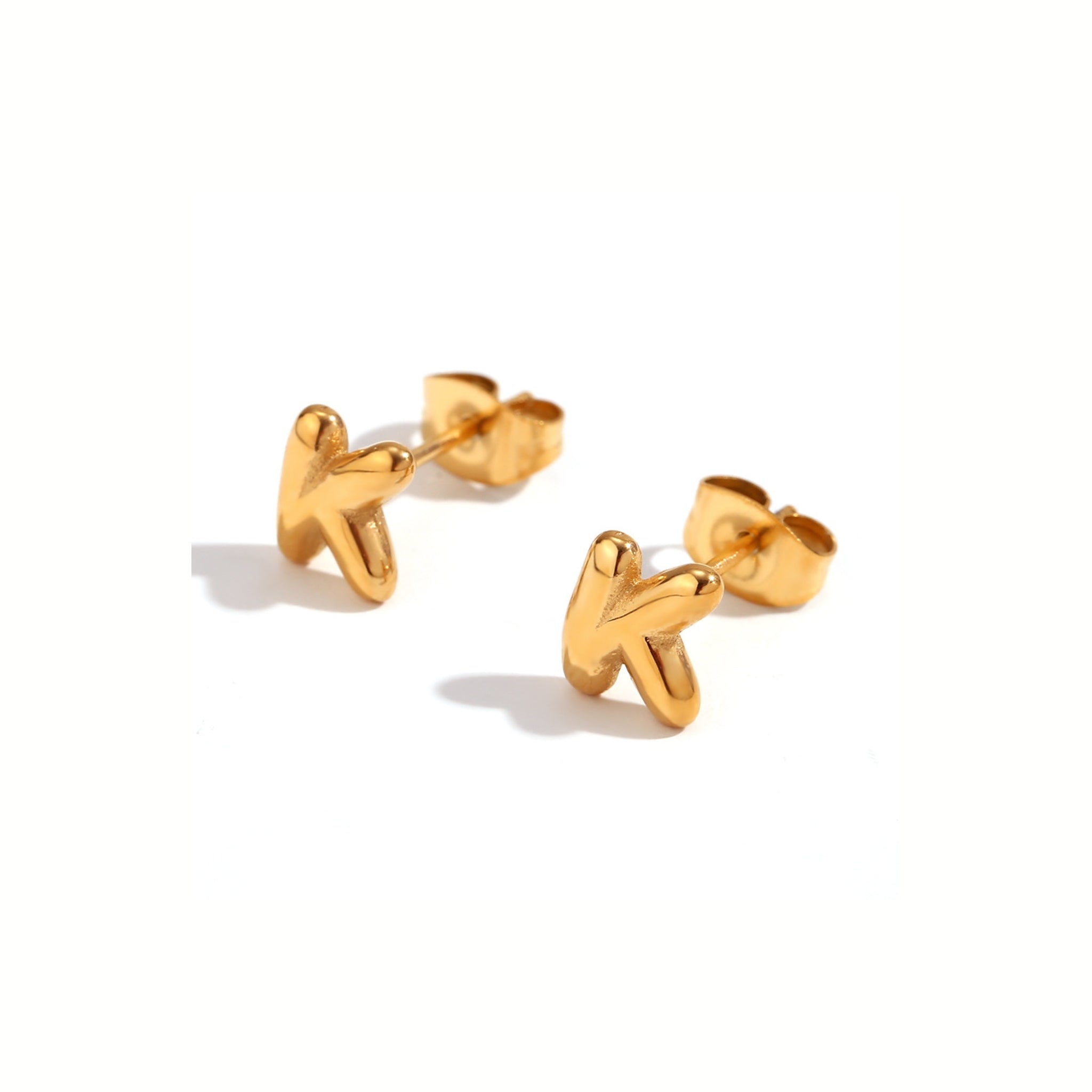 18K Gold Plated Stainless Steel Hypoallergenic Waterproof Tarnish Free Waterproof Sweatproof No-Fade Mini Bubbly Alphabet Stud Earrings The Aura