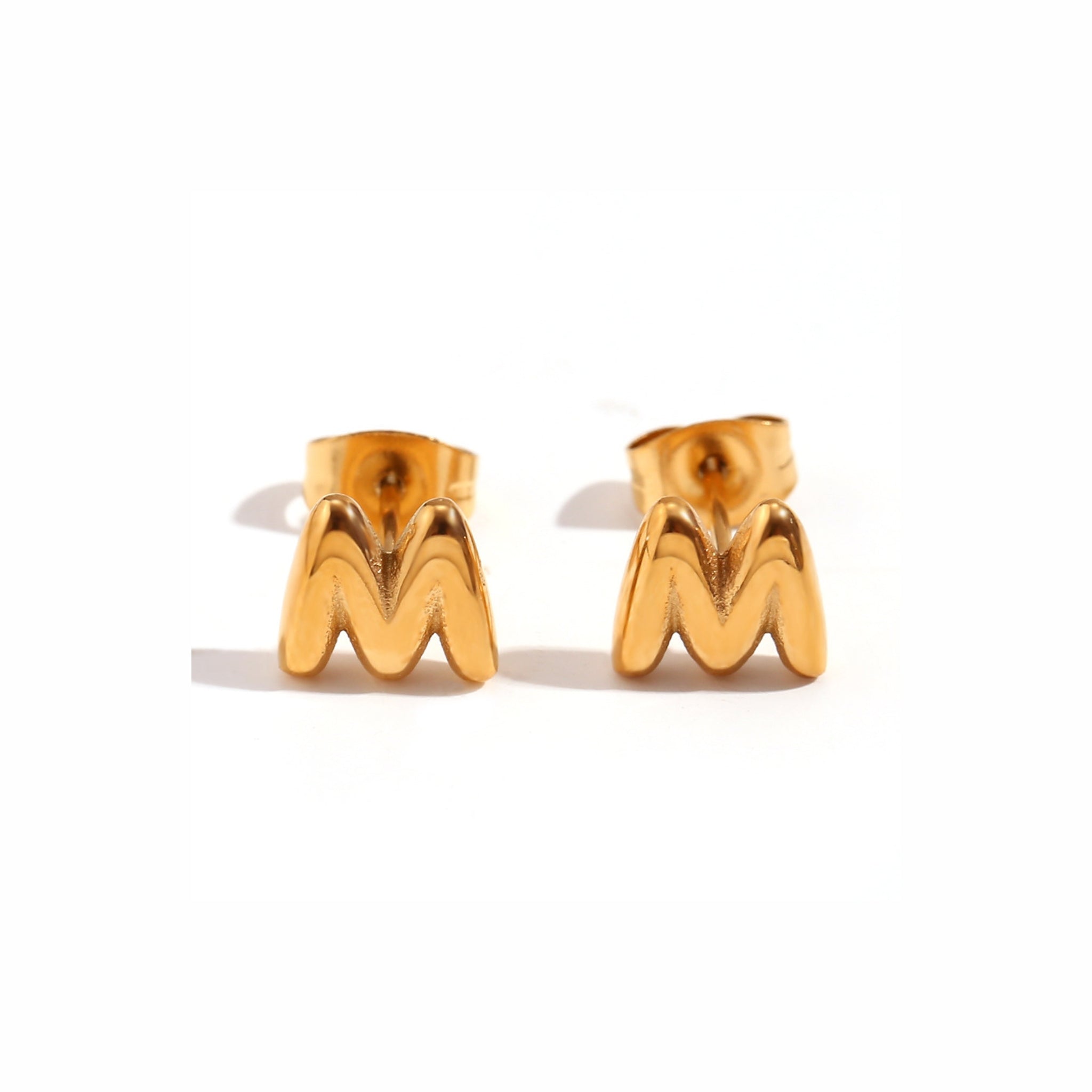 18K Gold Plated Stainless Steel Hypoallergenic Waterproof Tarnish Free Waterproof Sweatproof No-Fade Mini Bubbly Alphabet Stud Earrings The Aura