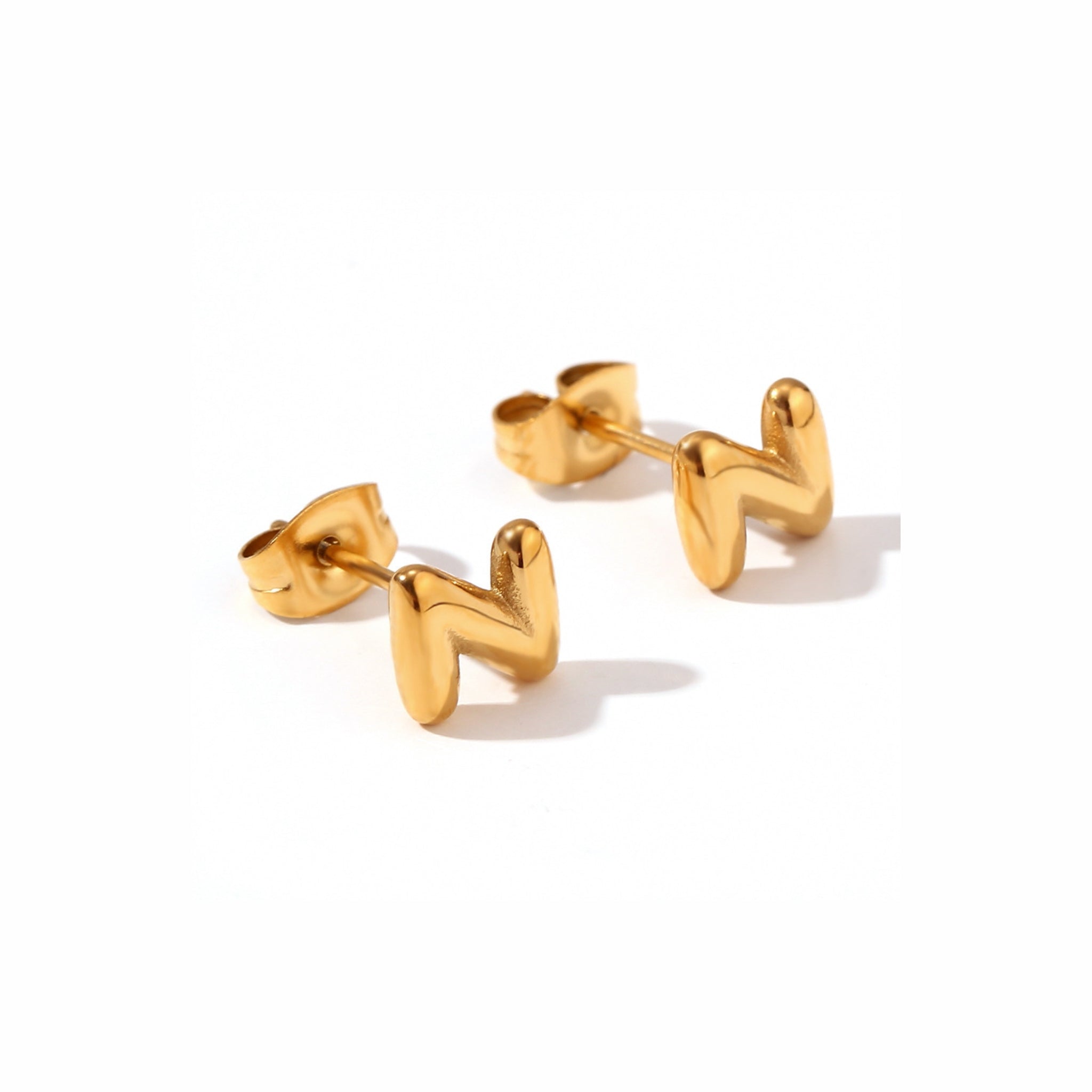 18K Gold Plated Stainless Steel Hypoallergenic Waterproof Tarnish Free Waterproof Sweatproof No-Fade Mini Bubbly Alphabet Stud Earrings The Aura