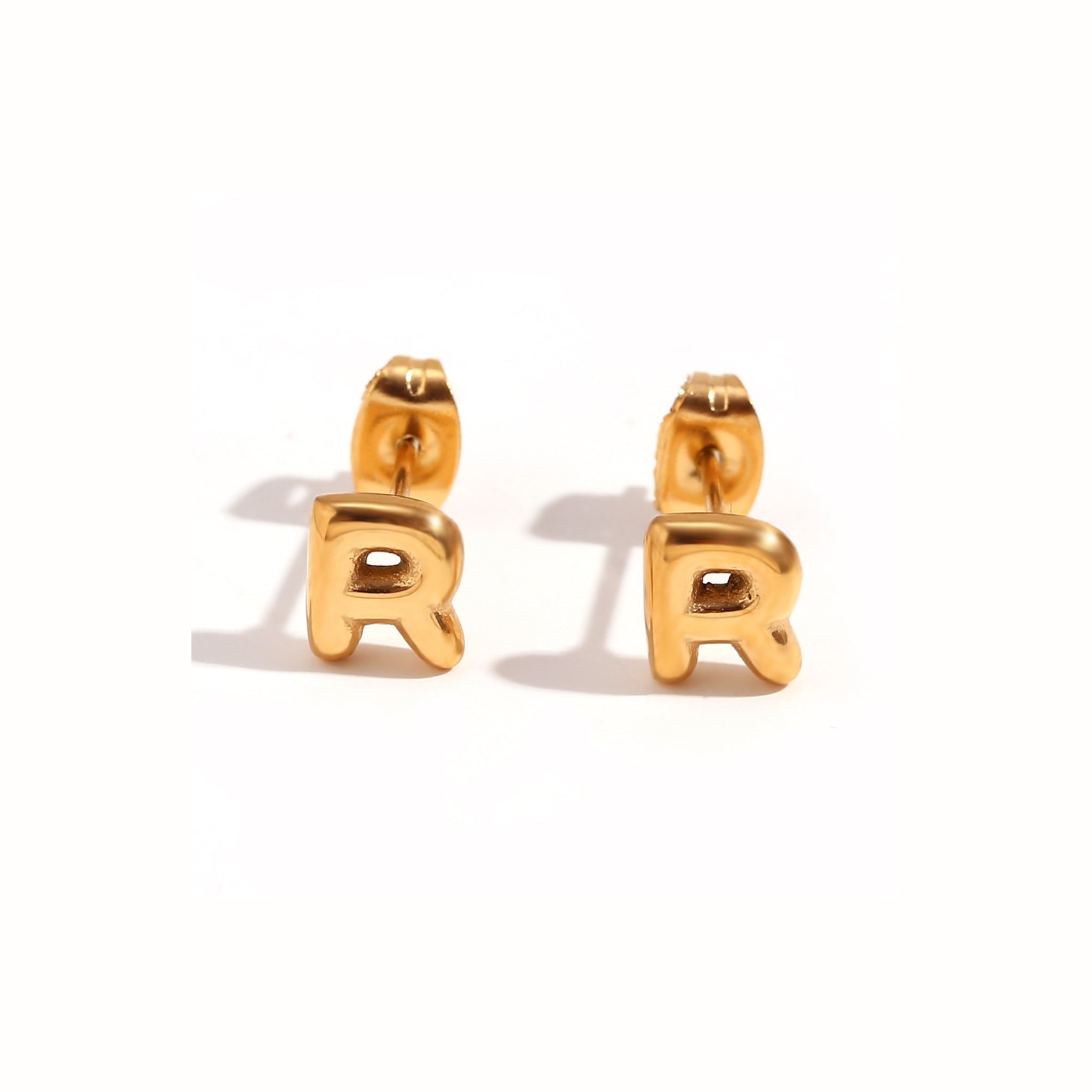 18K Gold Plated Stainless Steel Hypoallergenic Waterproof Tarnish Free Waterproof Sweatproof No-Fade Mini Bubbly Alphabet Stud Earrings The Aura