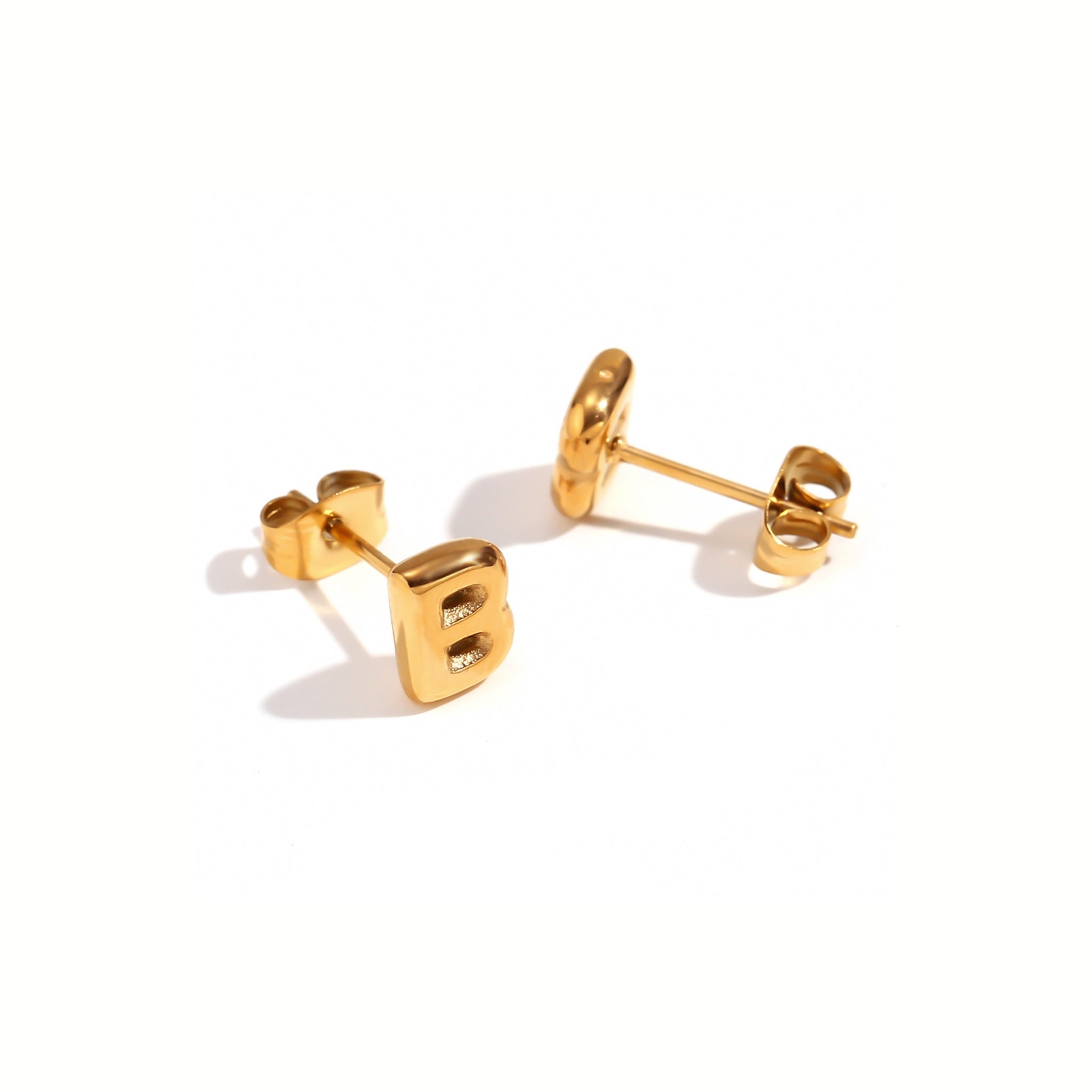 18K Gold Plated Stainless Steel Hypoallergenic Waterproof Tarnish Free Waterproof Sweatproof No-Fade Mini Bubbly Alphabet Stud Earrings The Aura
