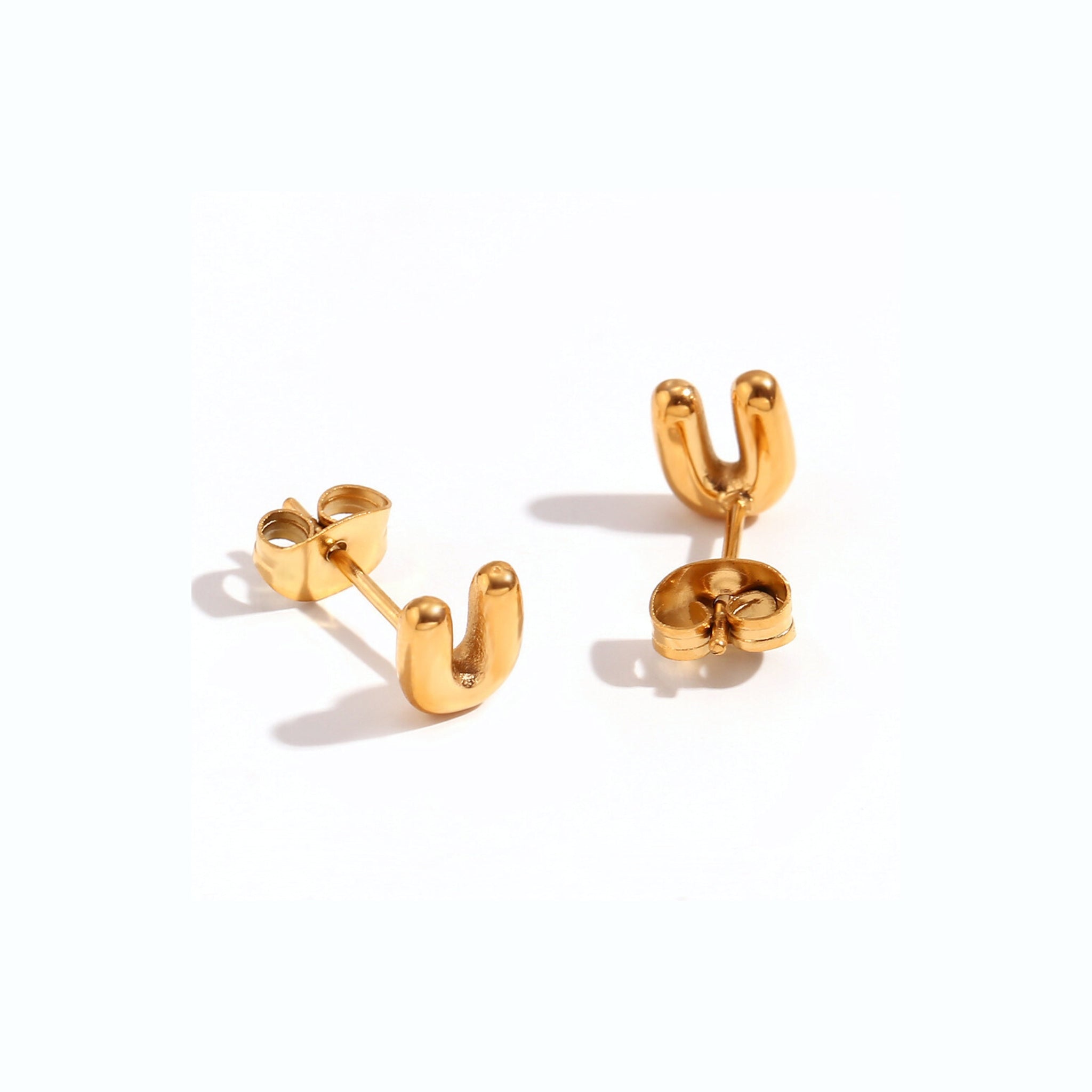 18K Gold Plated Stainless Steel Hypoallergenic Waterproof Tarnish Free Waterproof Sweatproof No-Fade Mini Bubbly Alphabet Stud Earrings The Aura